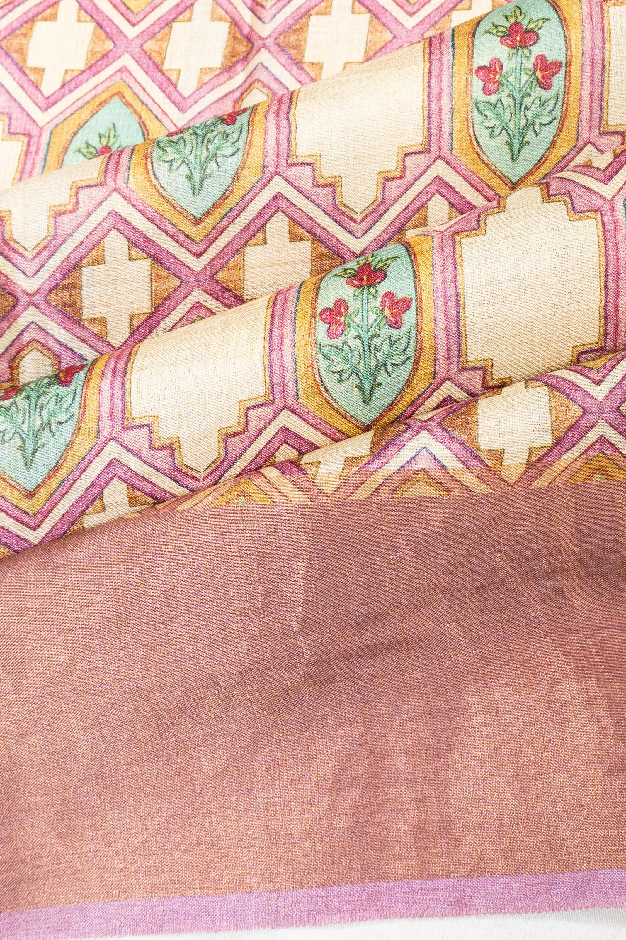 Tussar Floral Printed Off White Saree