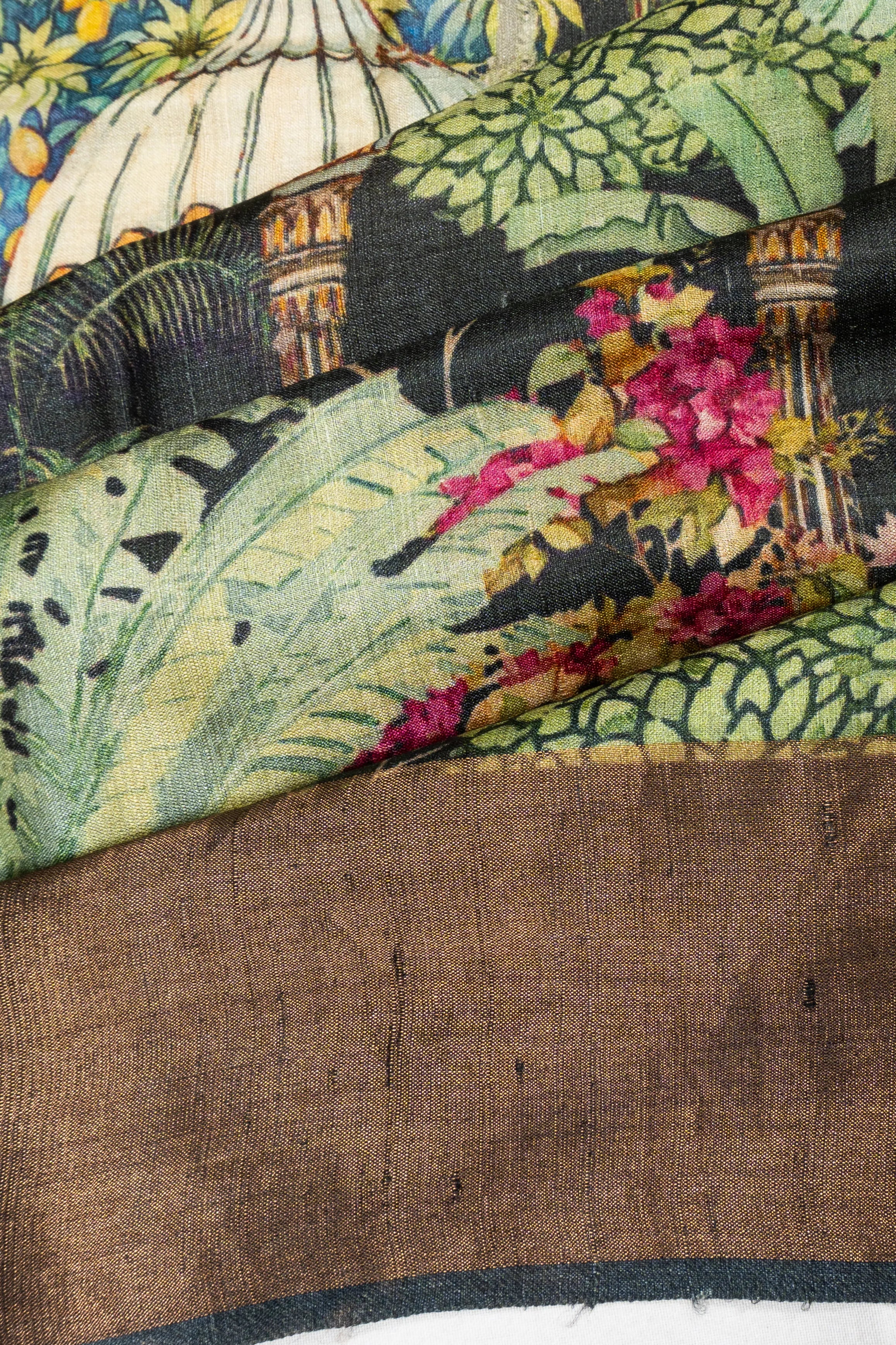 Tussar Printed Black Saree