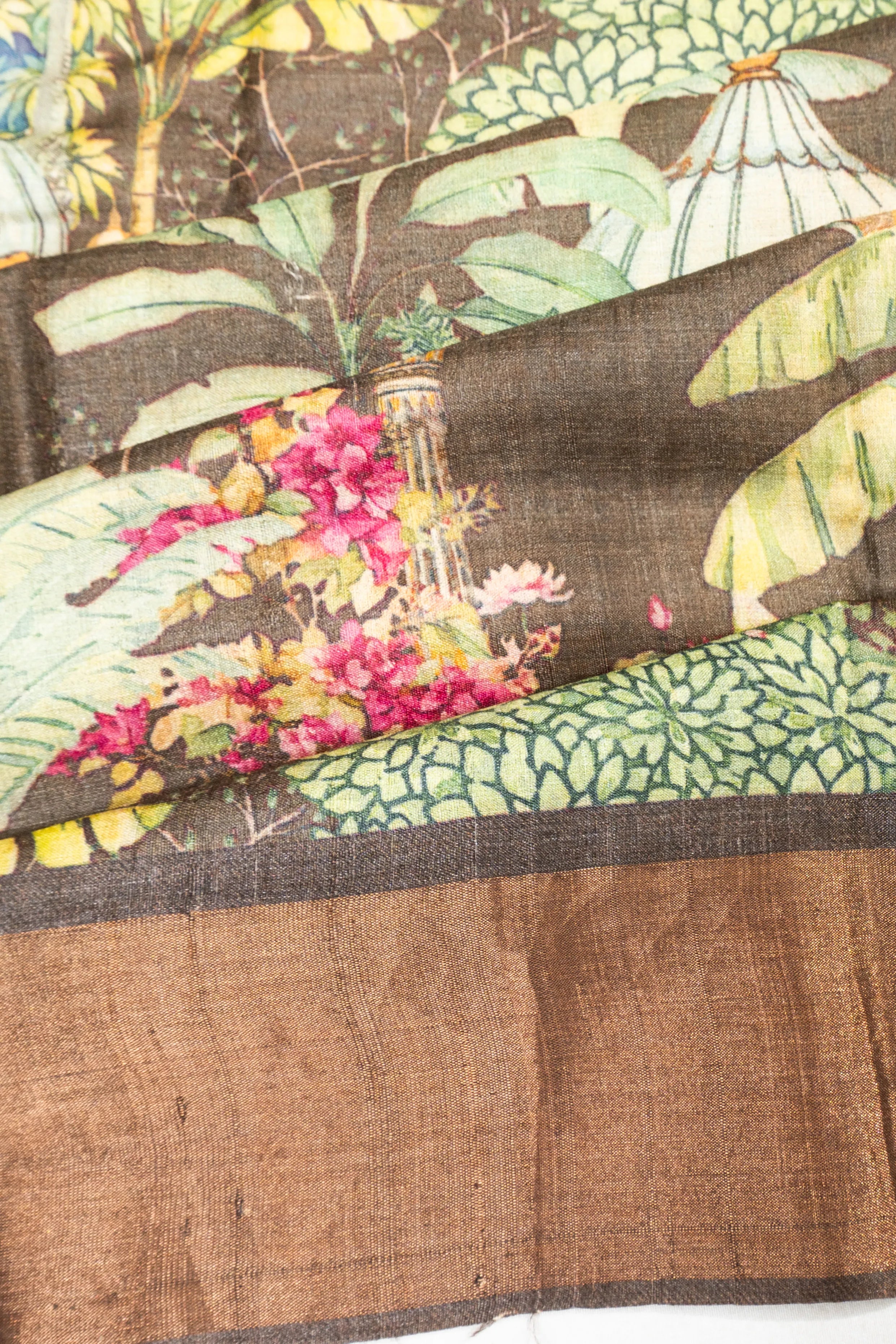 Tussar Printed Choco Brown Saree