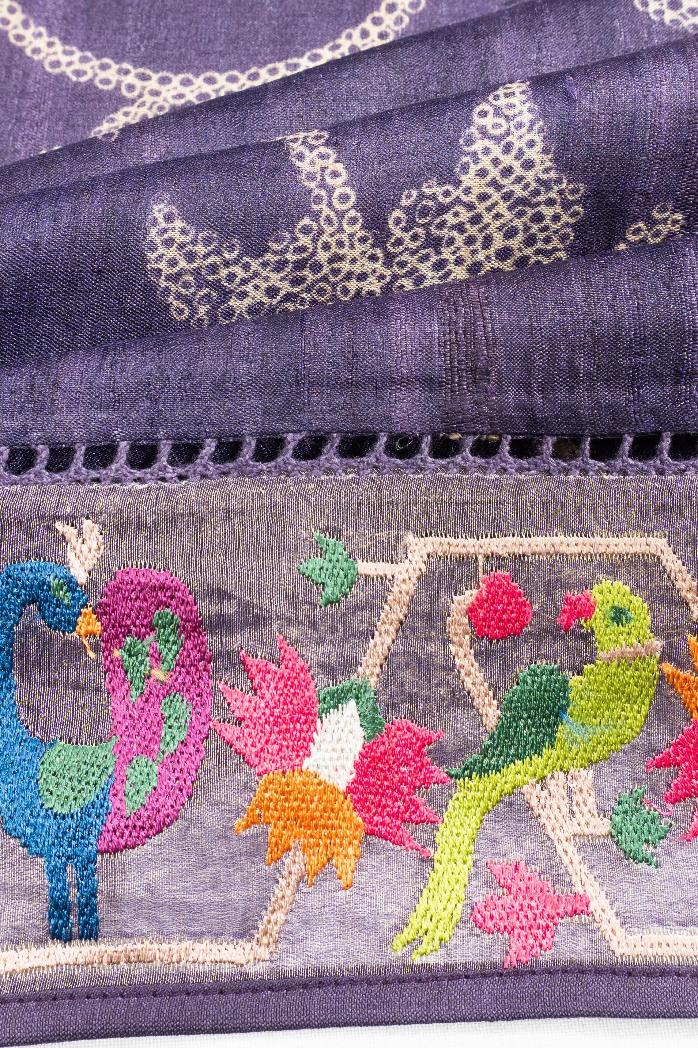 Tussar Floral Printed Lavender Saree With Embroidery Border