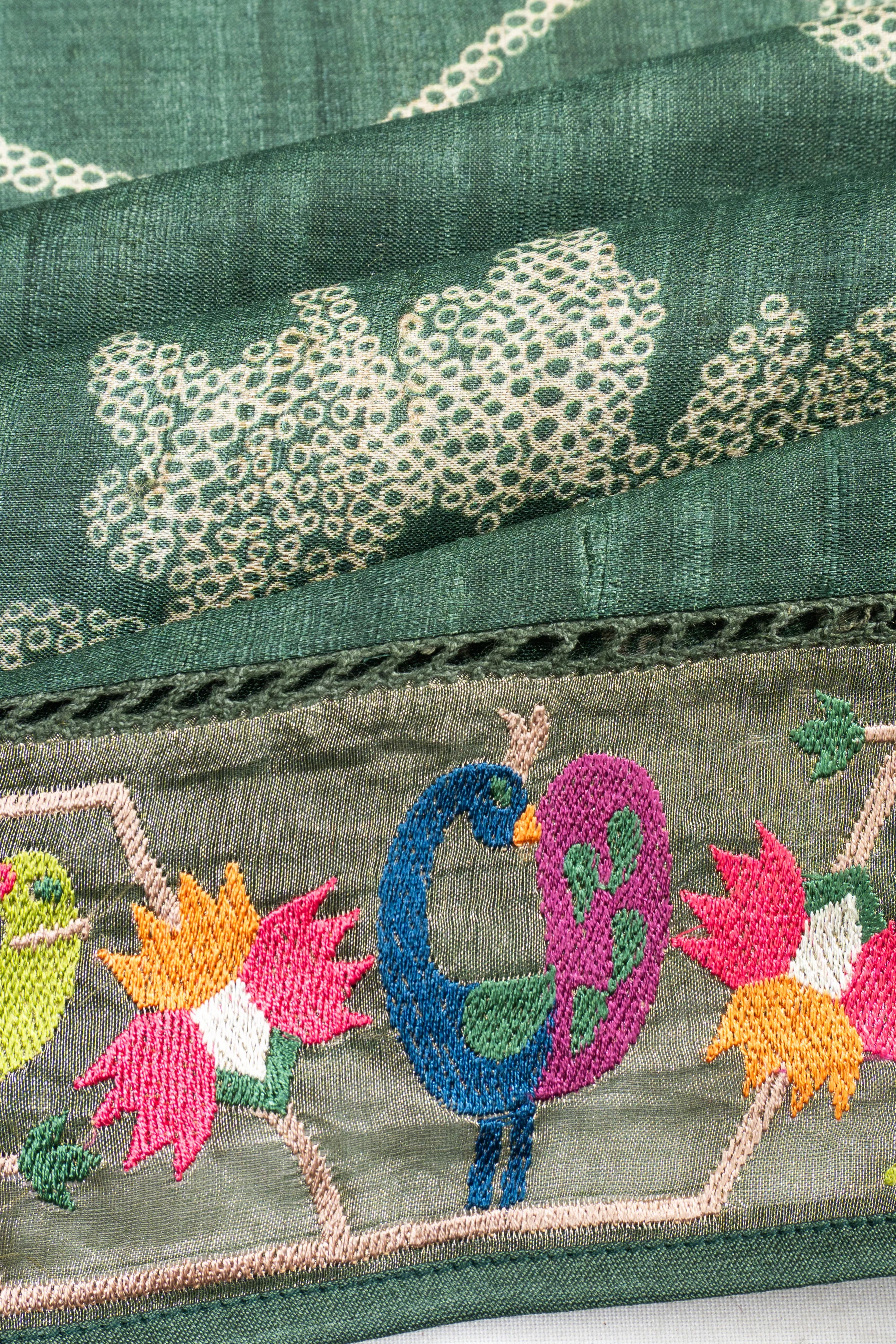 Tussar Floral Printed Green Saree With Embroidery Border