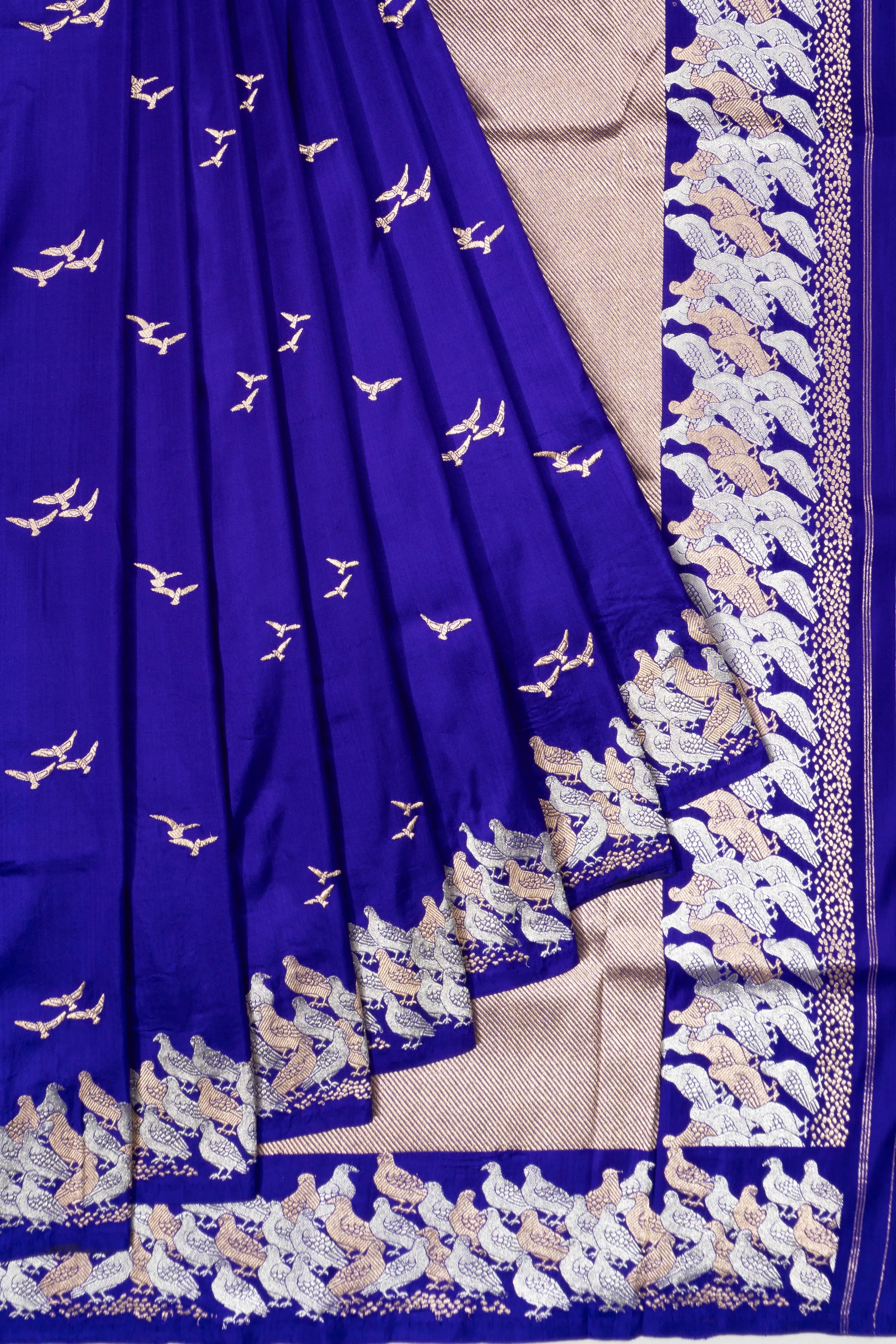 Banarasi Silk Birds Butta Royal Blue Saree