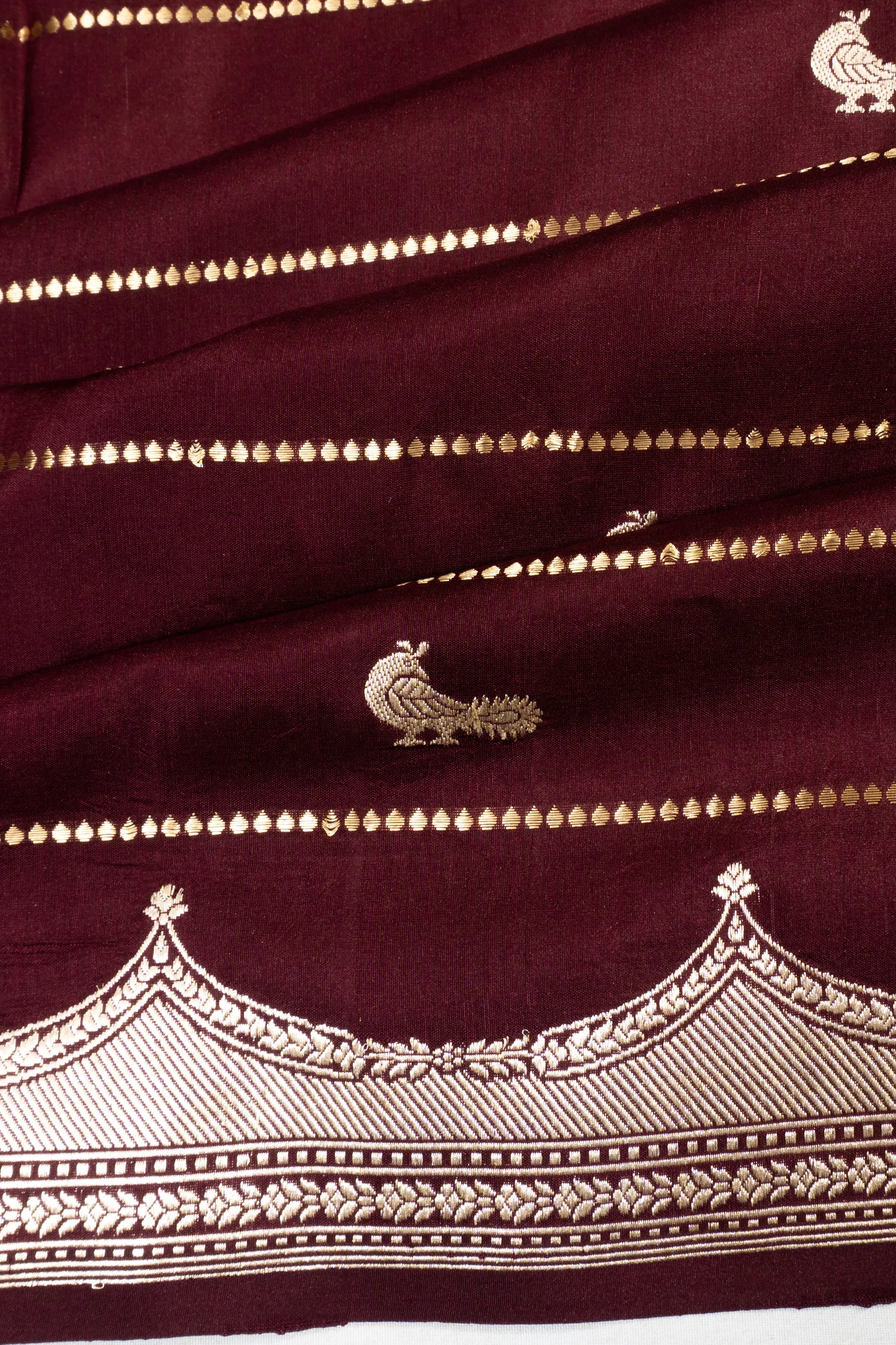 Banarasi Silk Horizontal Lines And Butta Brown Saree