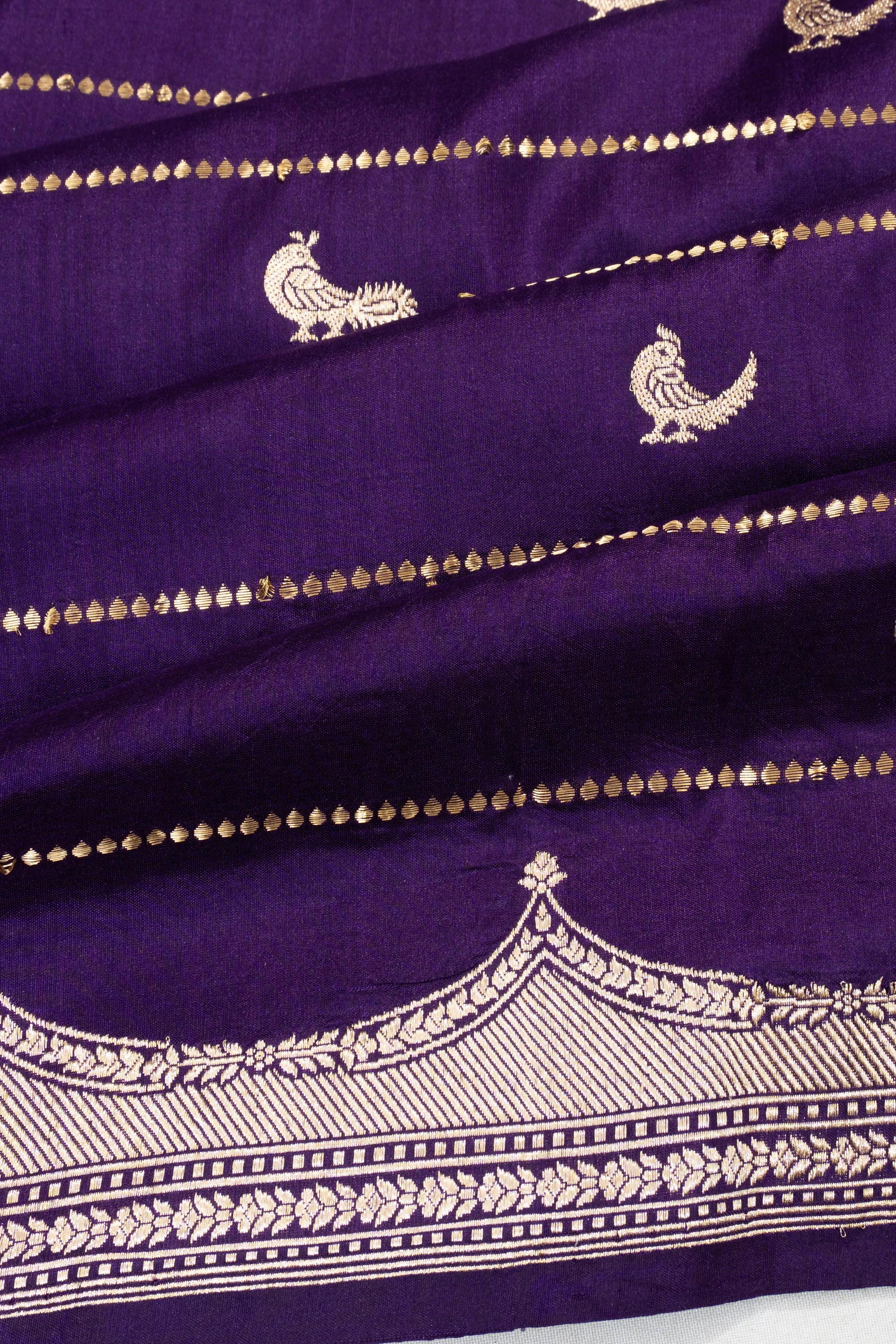 Banarasi Silk Horizontal Lines And Butta Violet Saree
