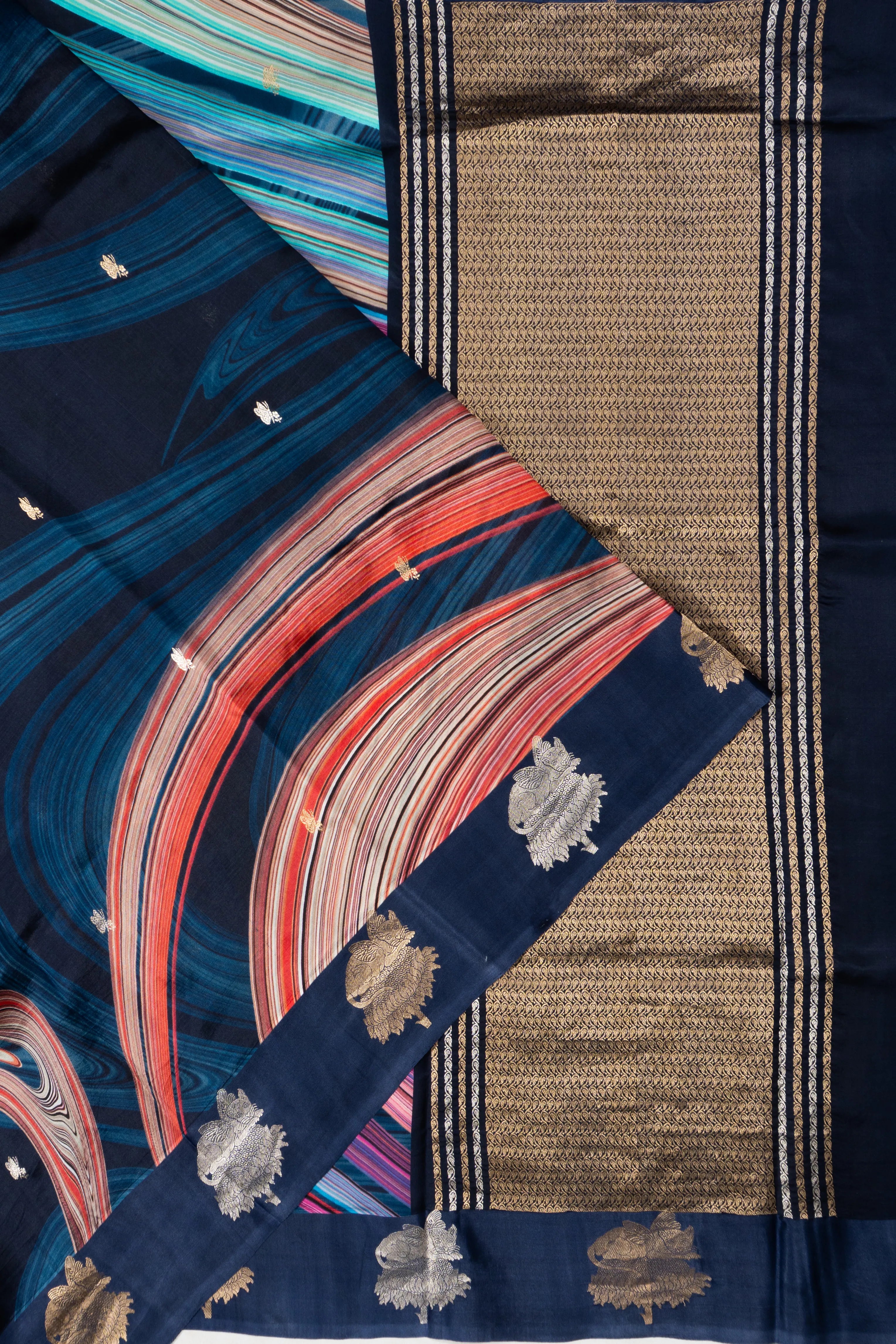 Banarasi Katan Silk Printed And Butta Dark Blue Saree