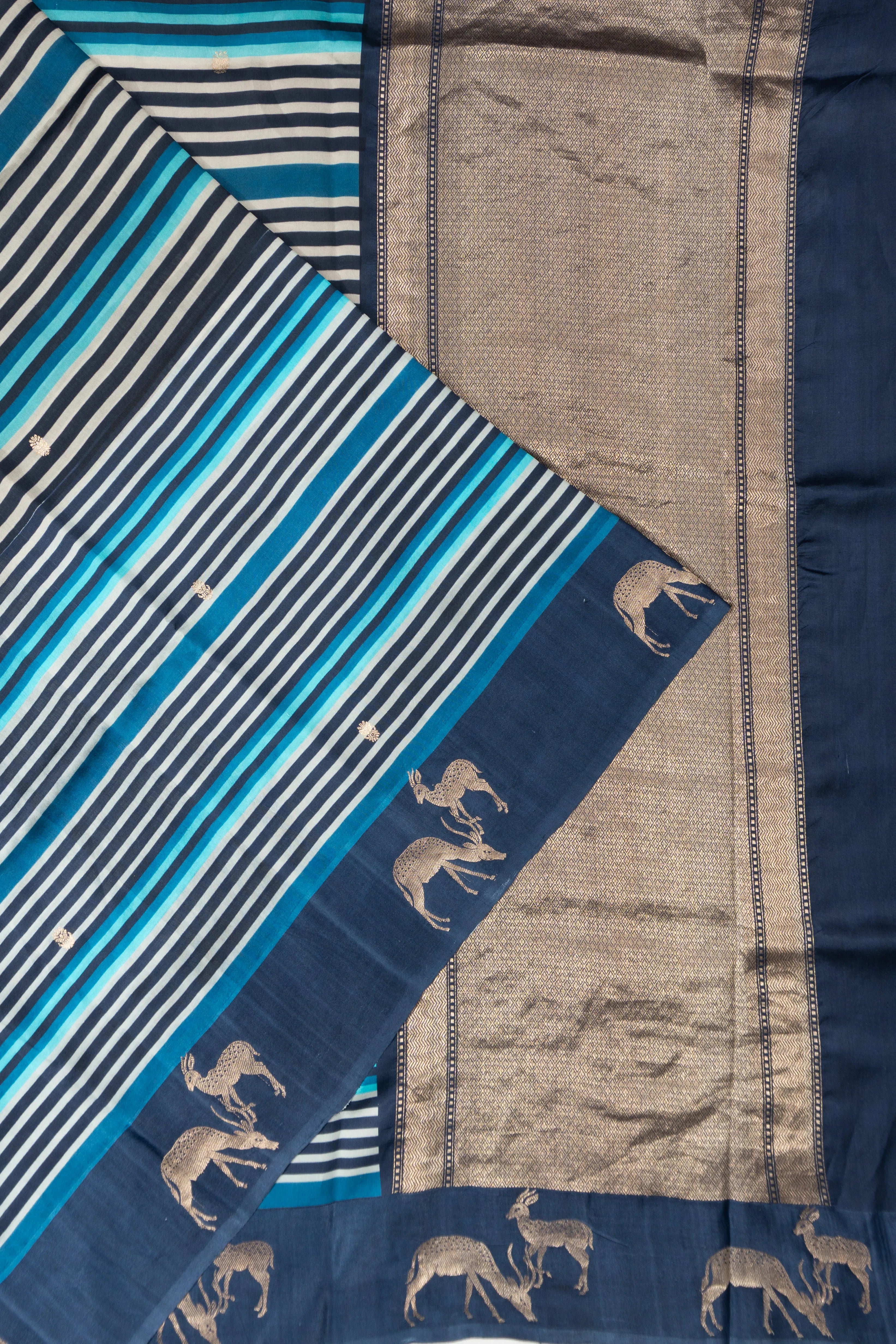 Banarasi Katan Silk Printed And Butta Blue Saree