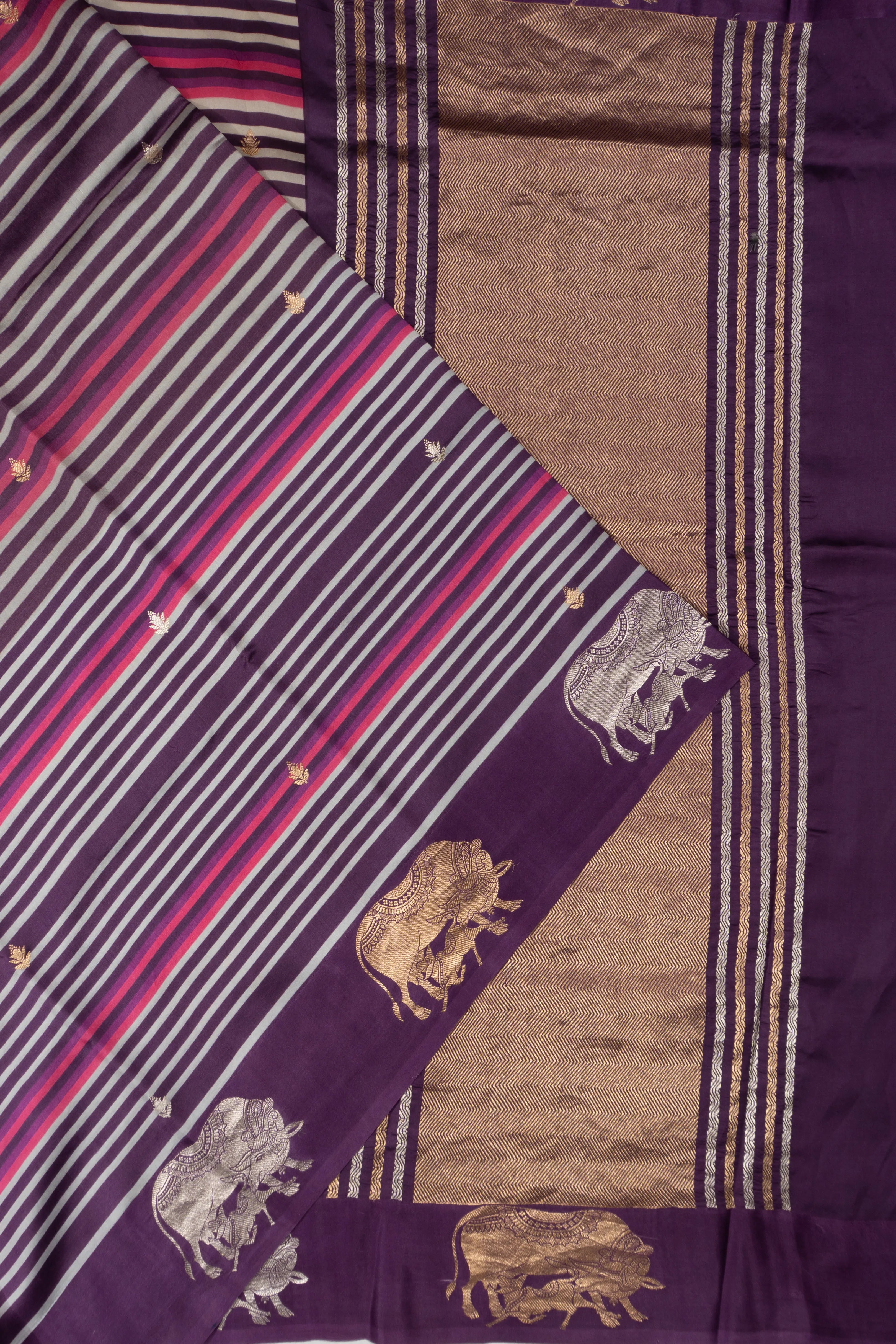 Banarasi Katan Silk Printed And Butta Purple Saree