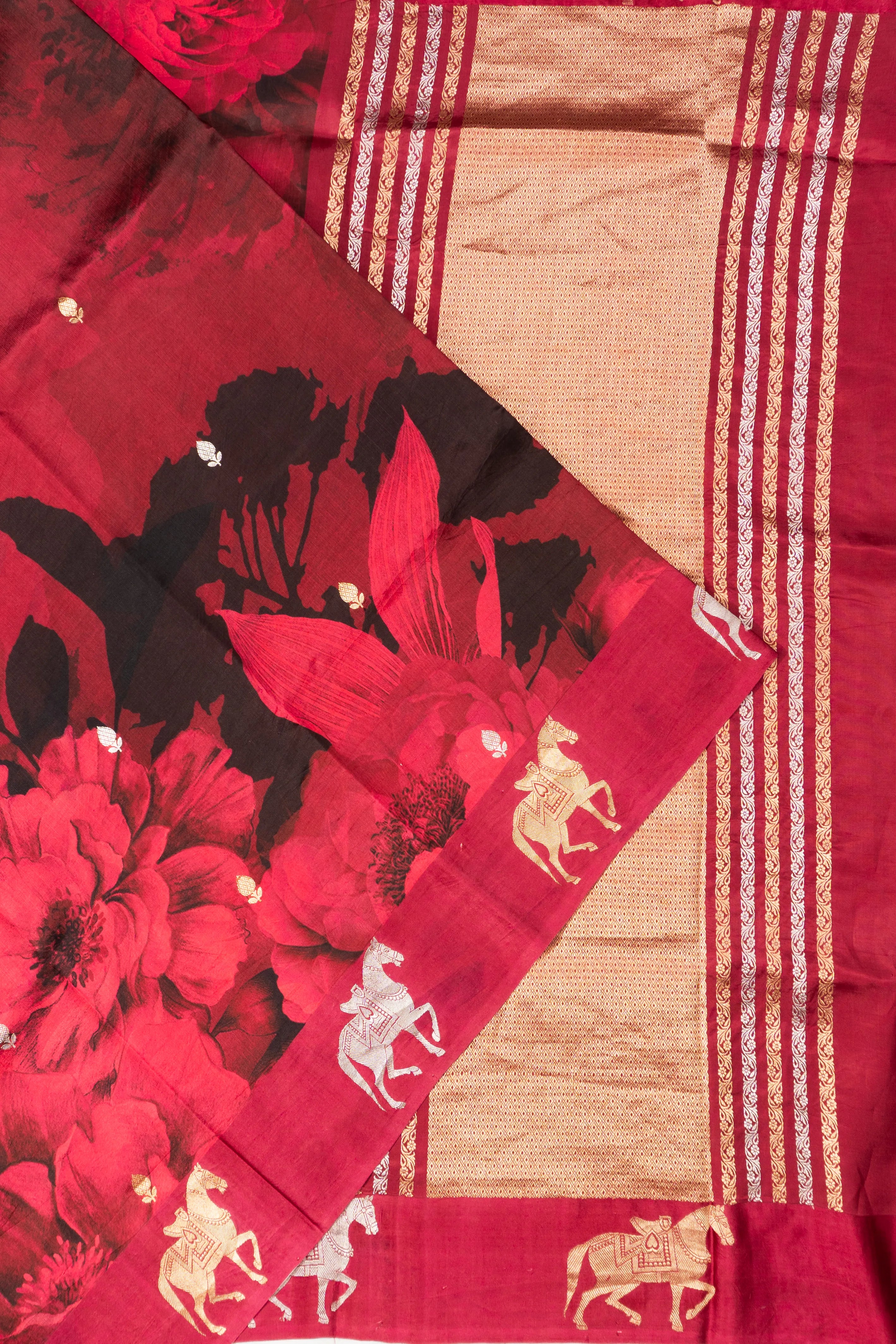 Banarasi Katan Silk Printed And Butta Red Saree