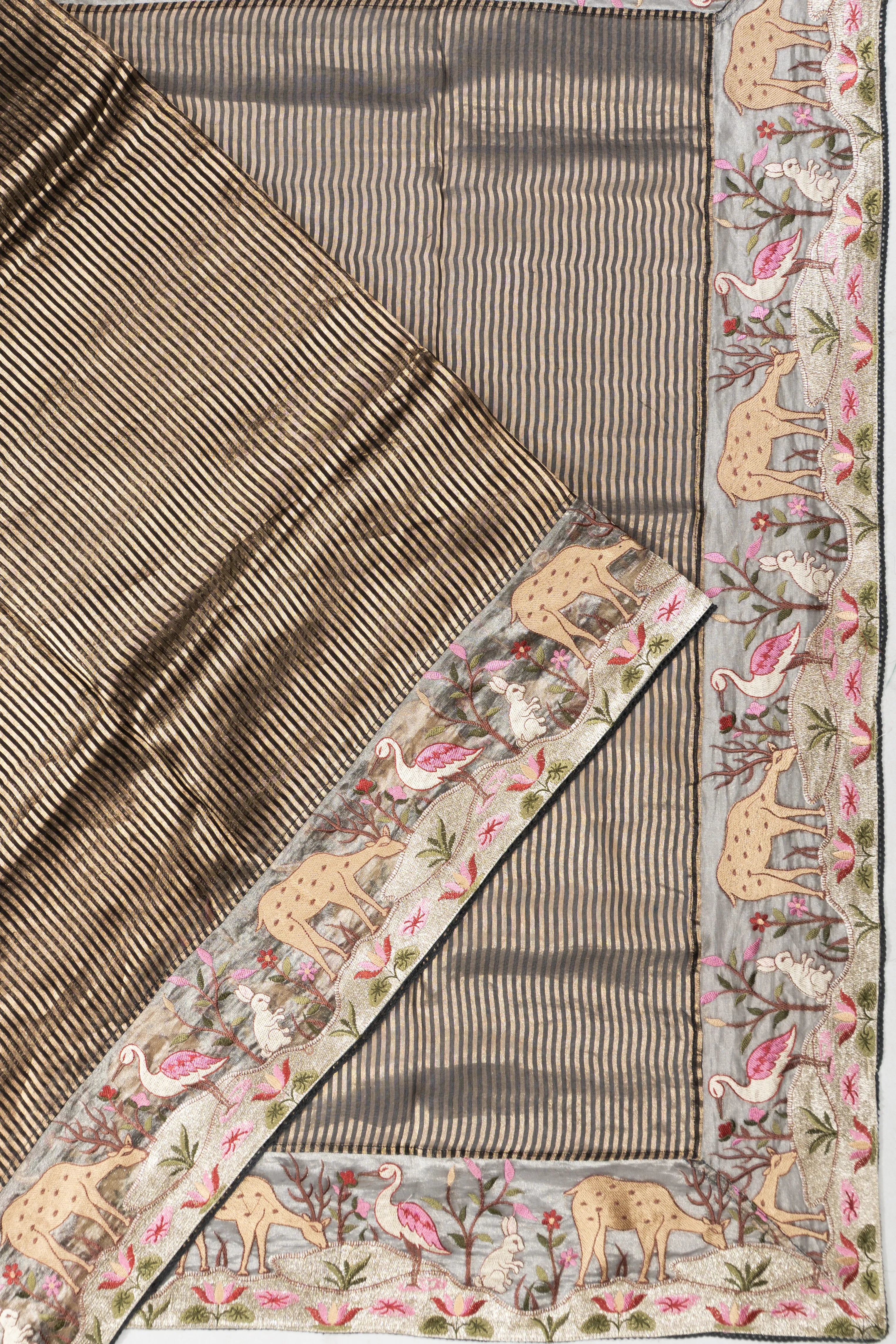 Organza Vertical Lines Black Saree With Embroidery Border