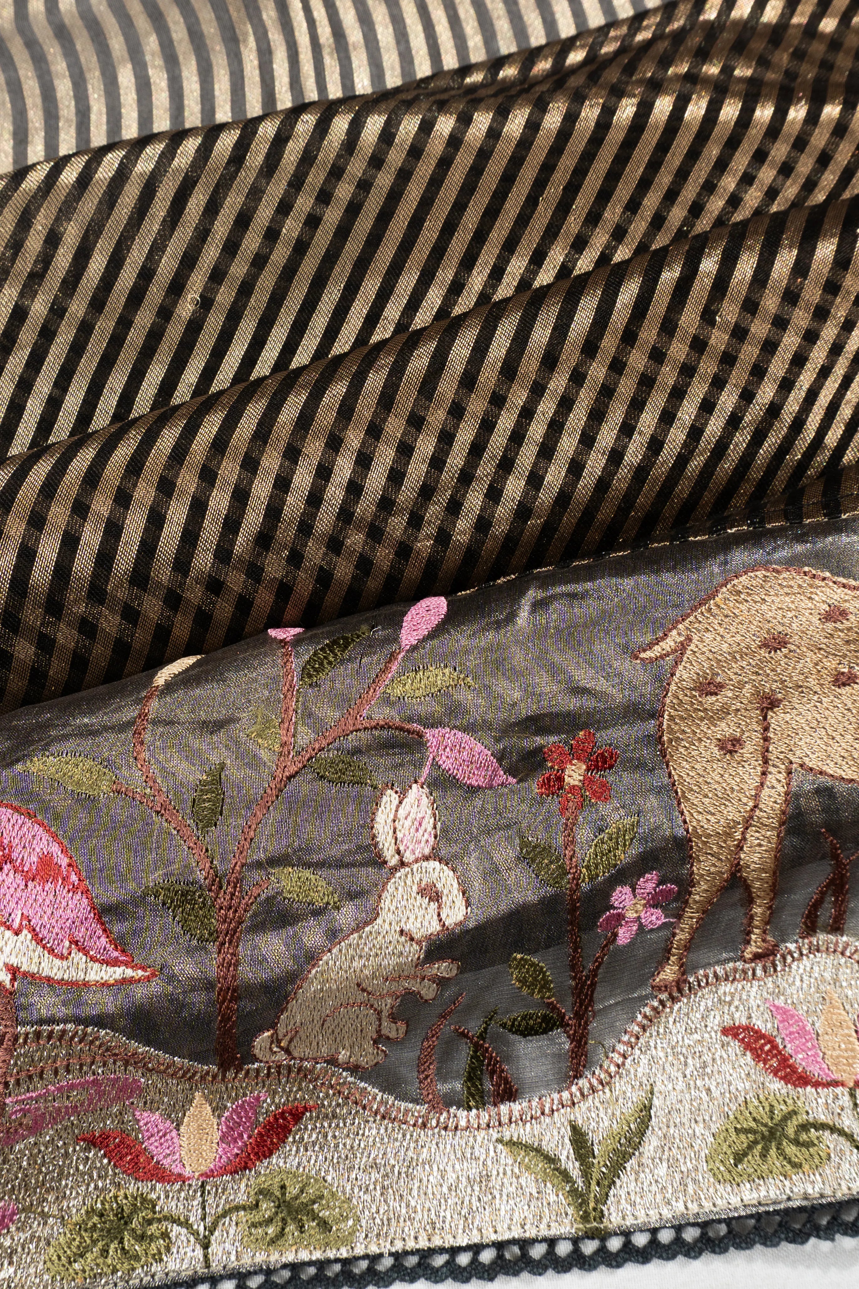 Organza Vertical Lines Black Saree With Embroidery Border