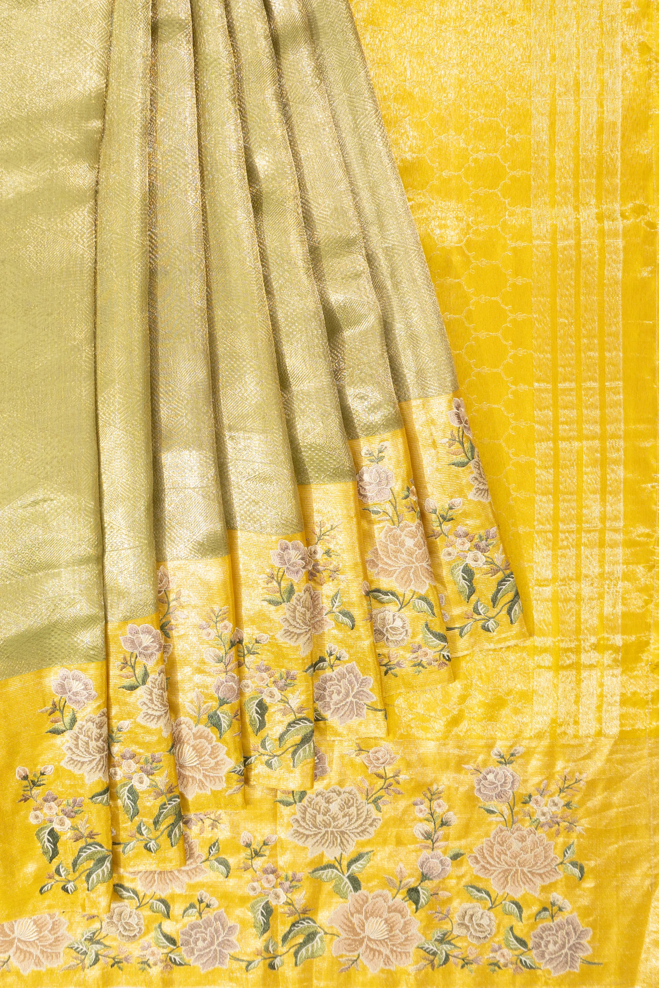 Kanchipuram Silk Tissue Brocade Green Saree