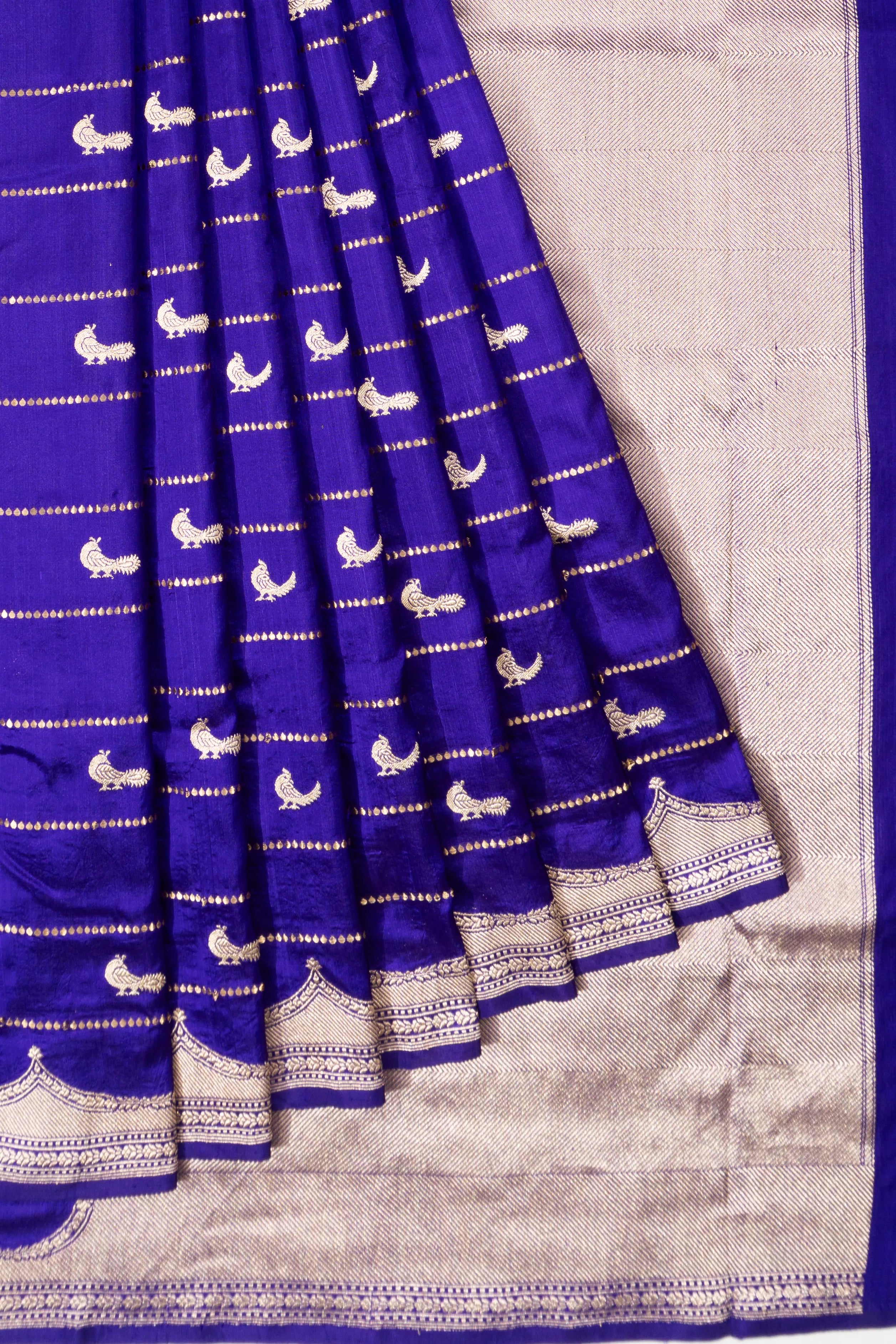 Banarasi Silk Horizontal Lines And Butta Blue Saree
