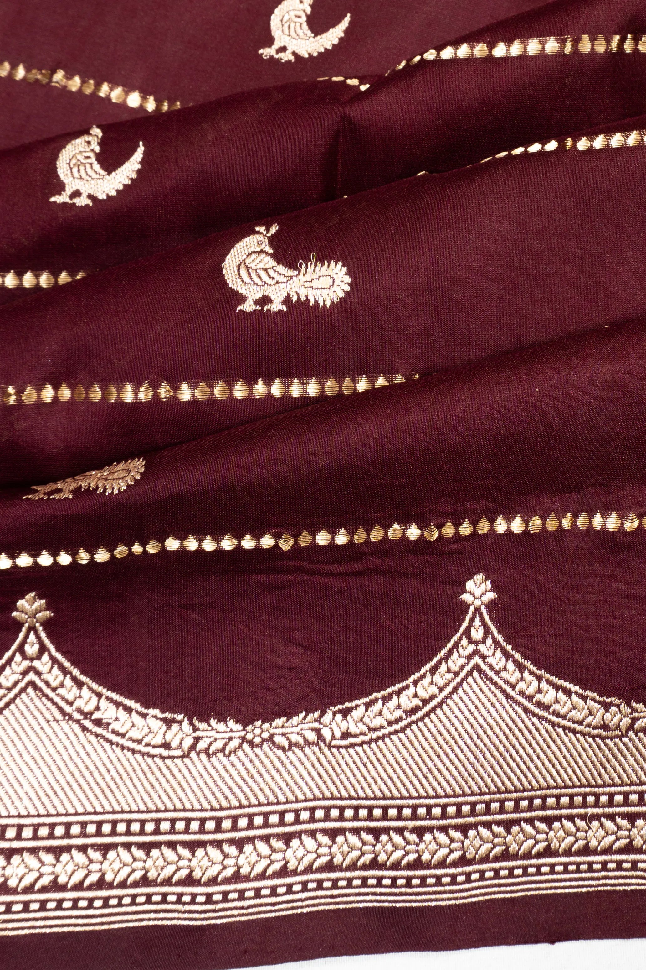 Banarasi Silk Horizontal Lines And Butta Brown Saree