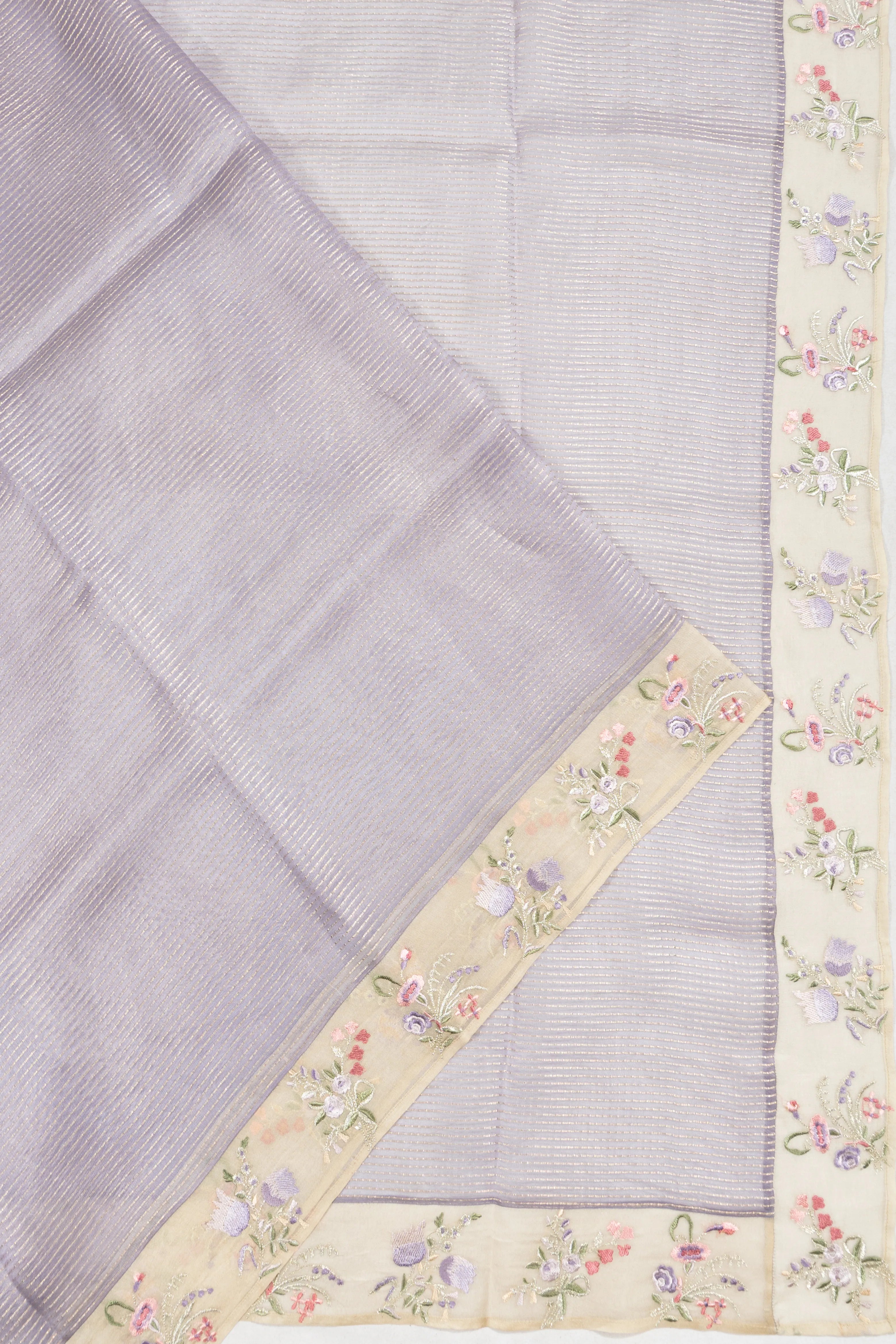Organza Horizontal Lines Lavender Saree With Embroidery Border
