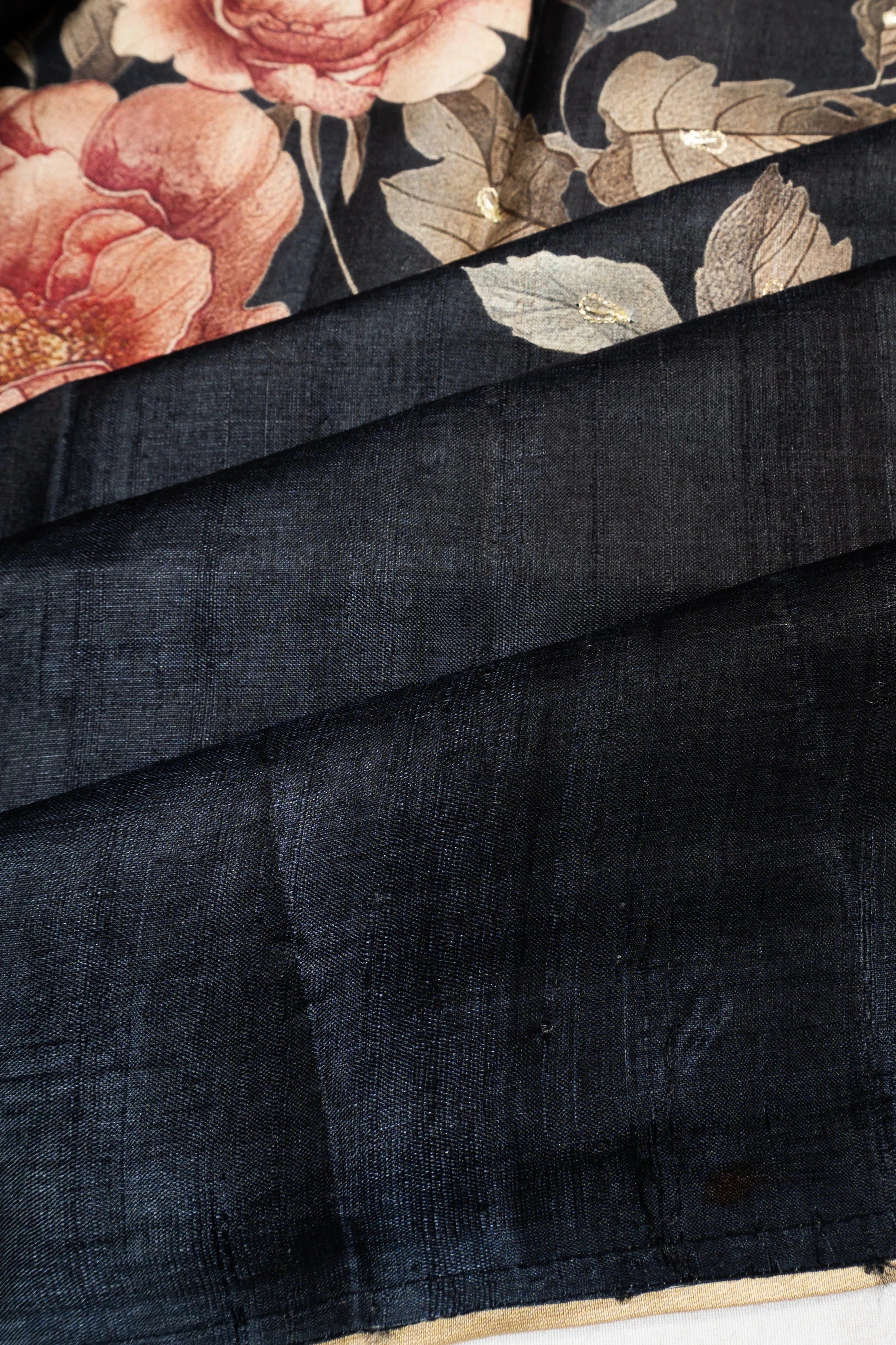 Tussar Floral Printed Black Saree