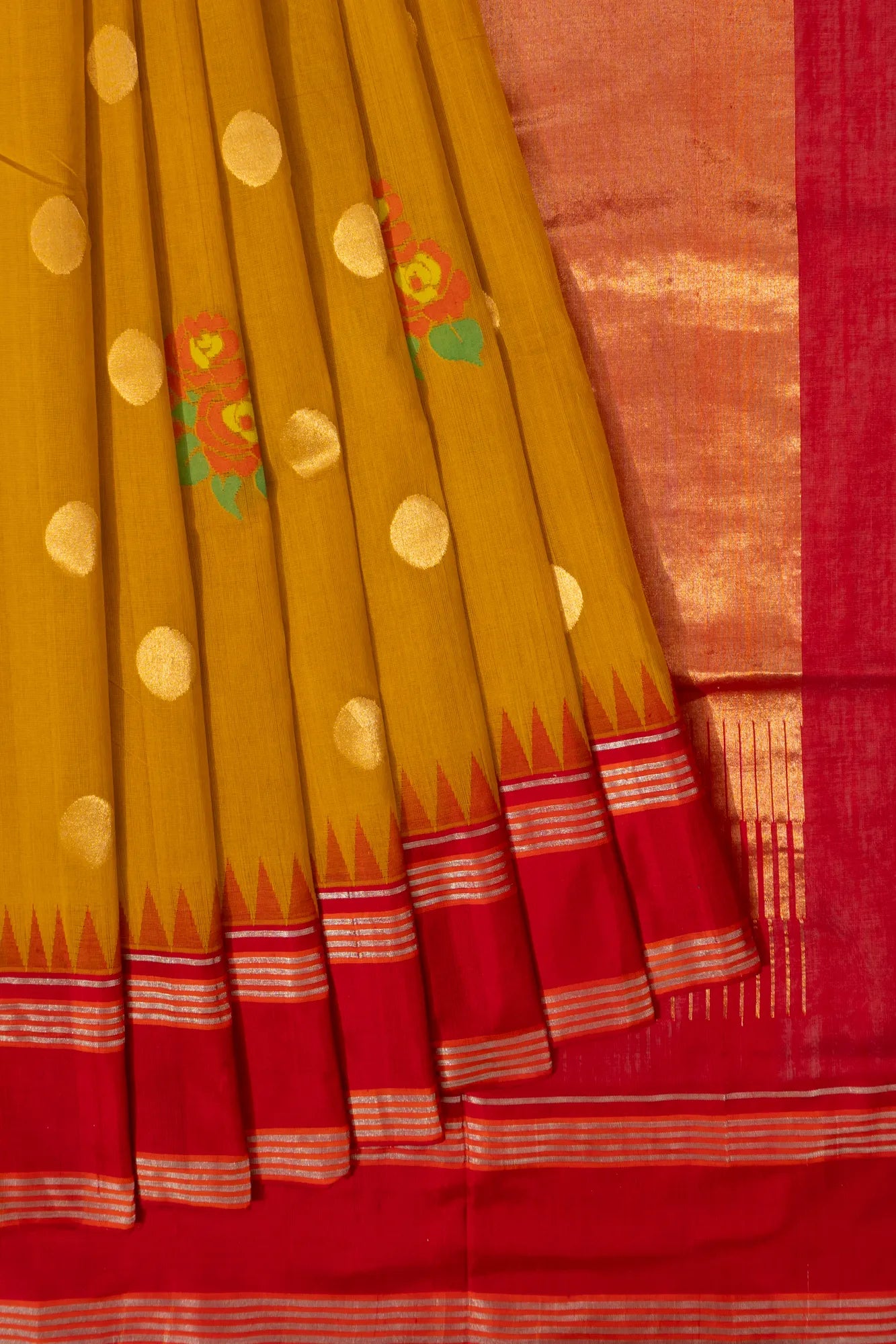 Ponduru Handspun Cotton Jamdani Butta Mustard Yellow Saree