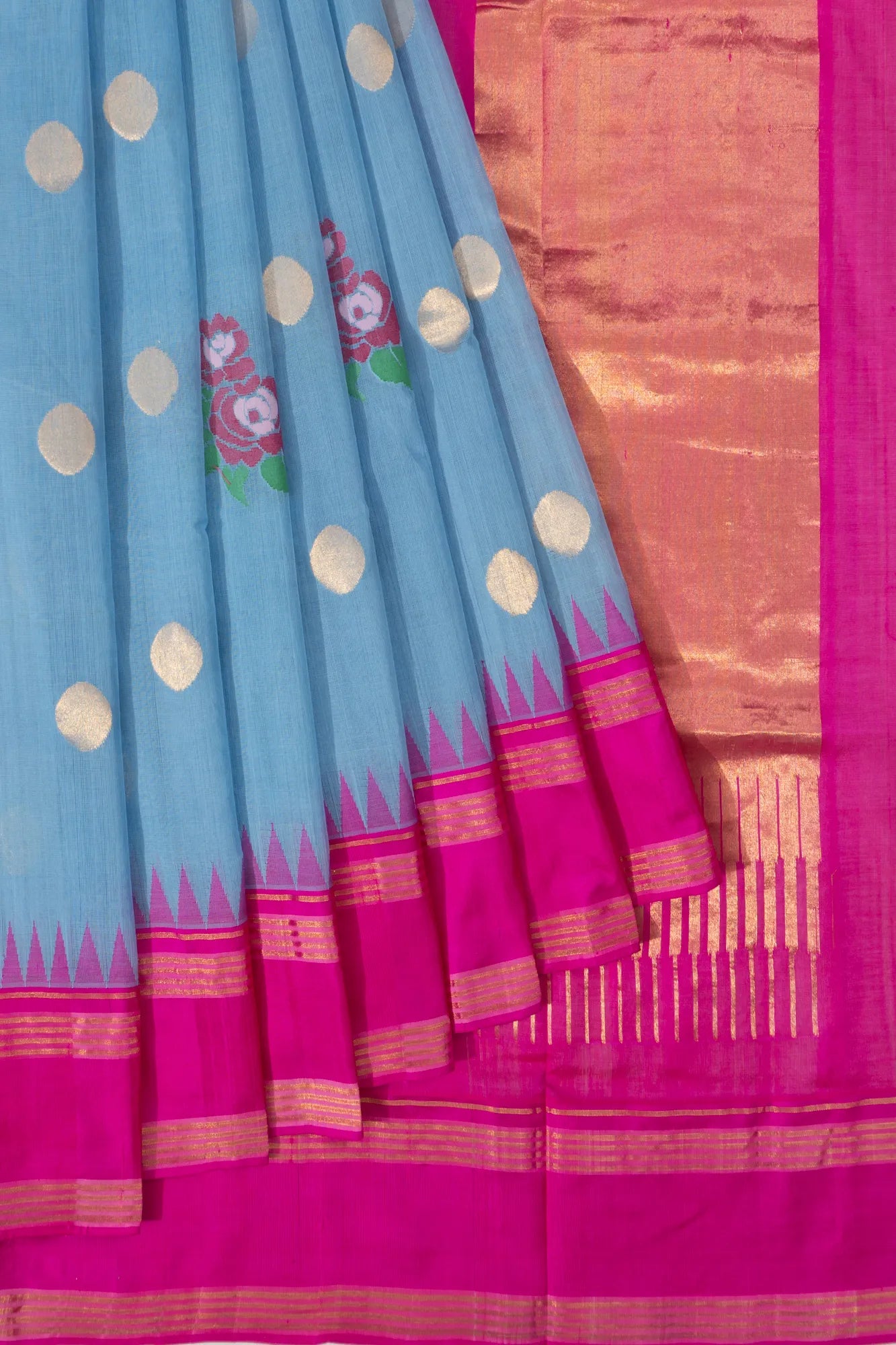 Ponduru Handspun Cotton Jamdani Butta Blue Saree