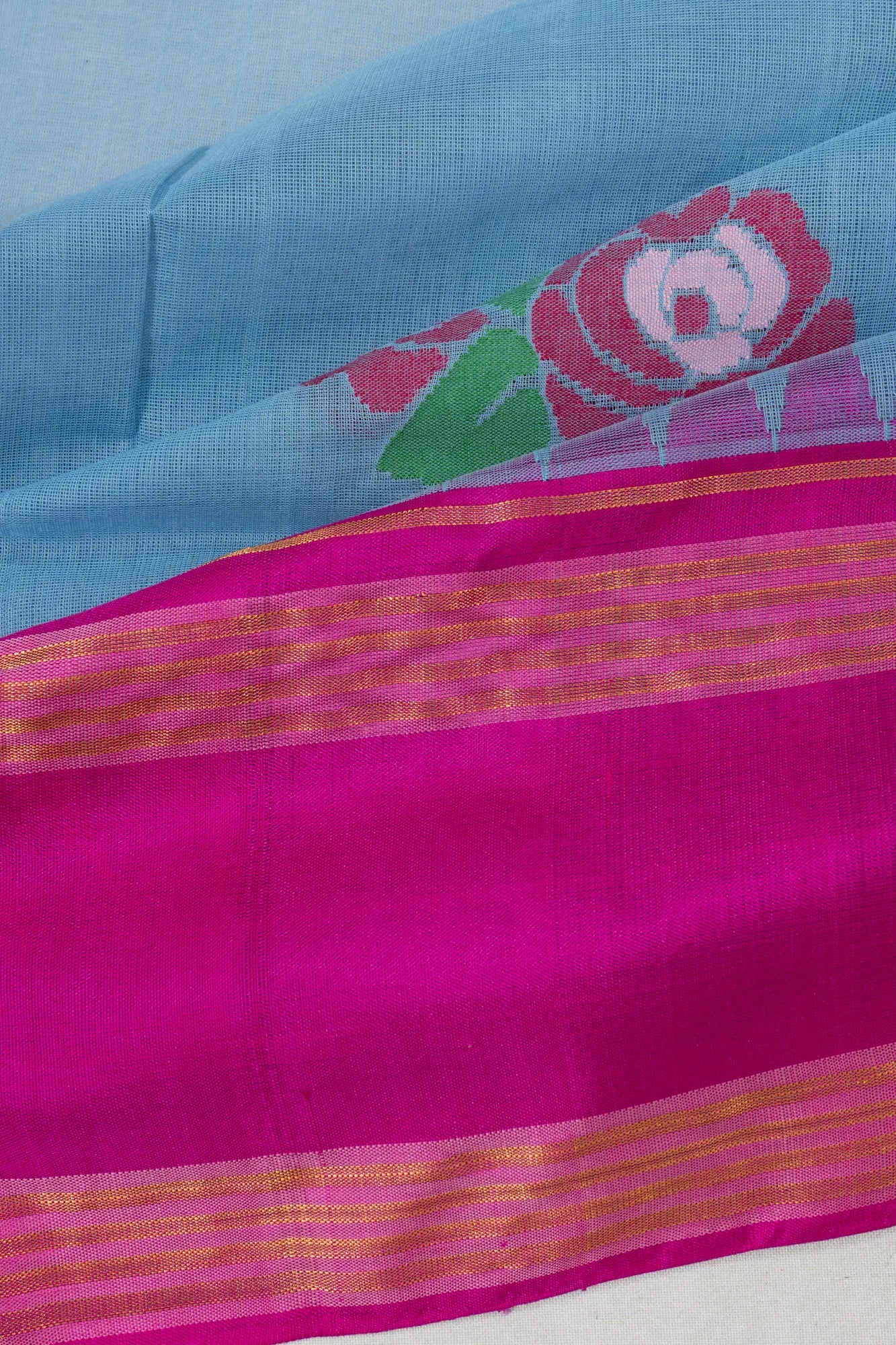 Ponduru Handspun Cotton Jamdani Butta Blue Saree