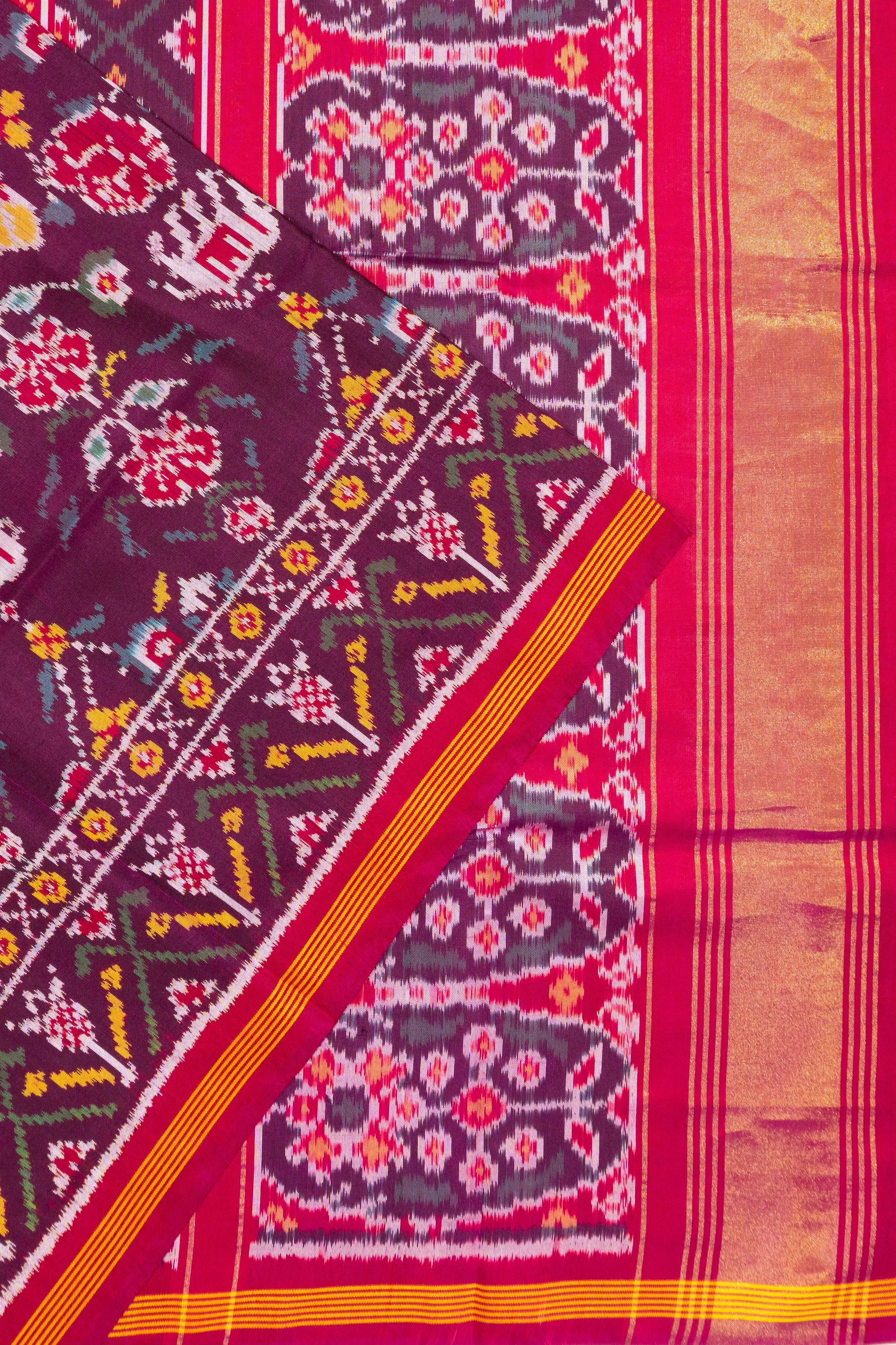 Semi Patan Silk Ikat Purple Saree