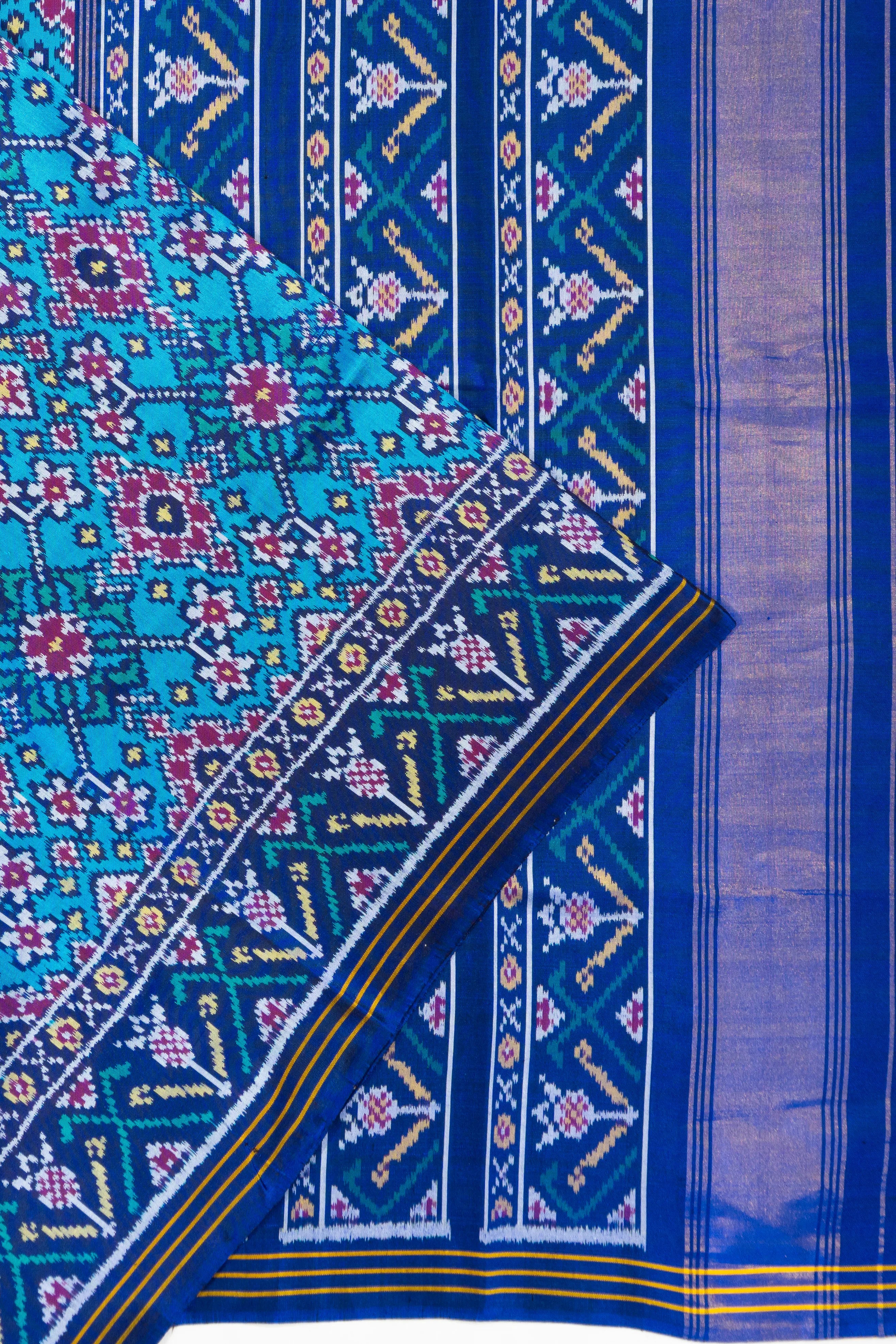 Semi Patan Silk Ikat Sky Blue Saree