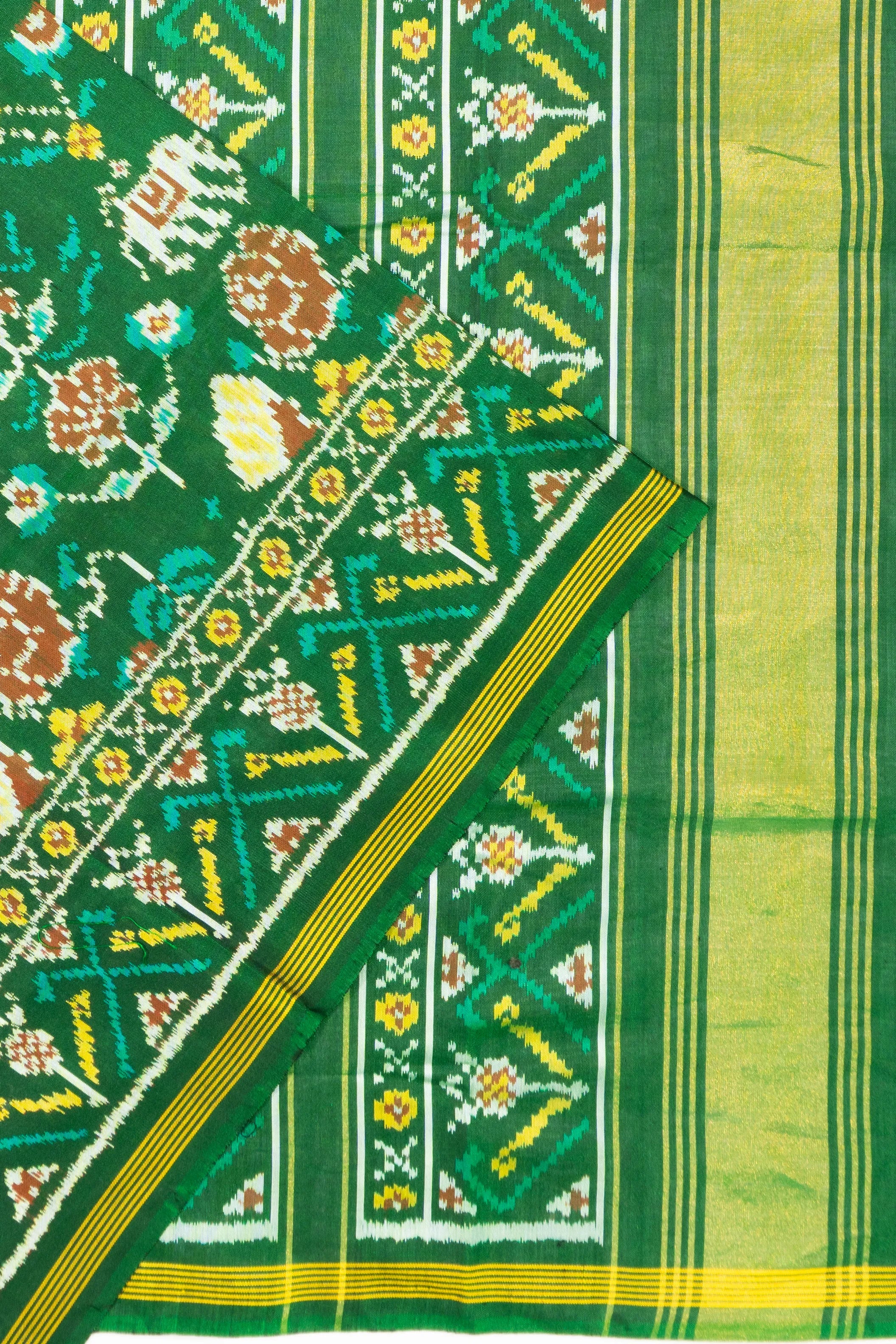 Semi Patan Silk Ikat Green Saree