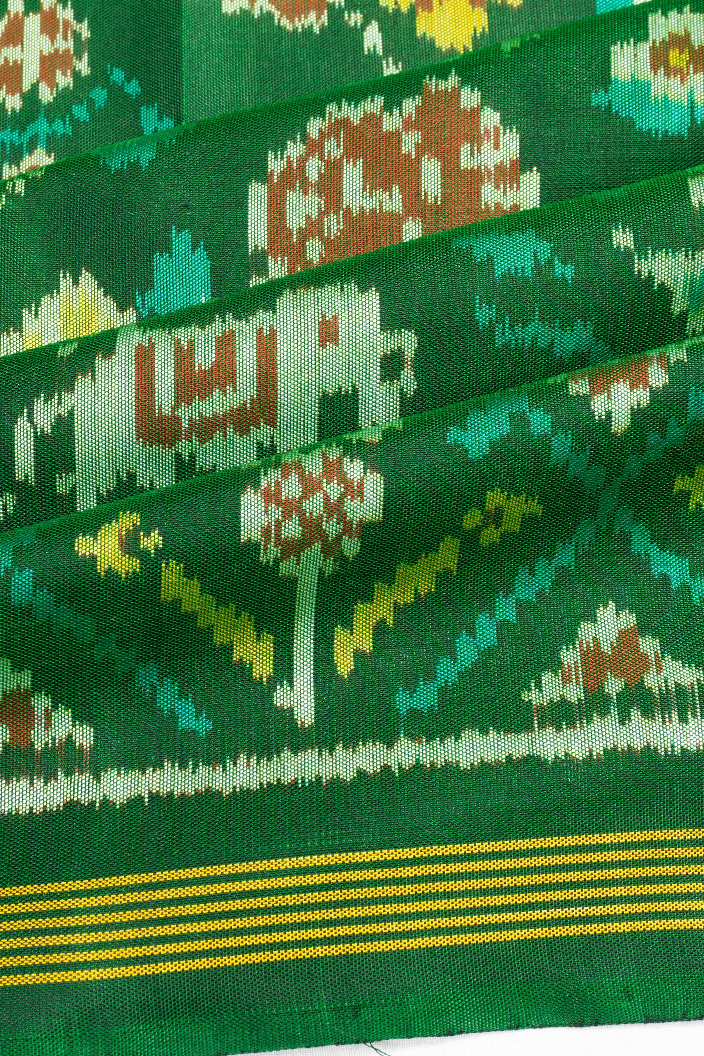 Semi Patan Silk Ikat Green Saree