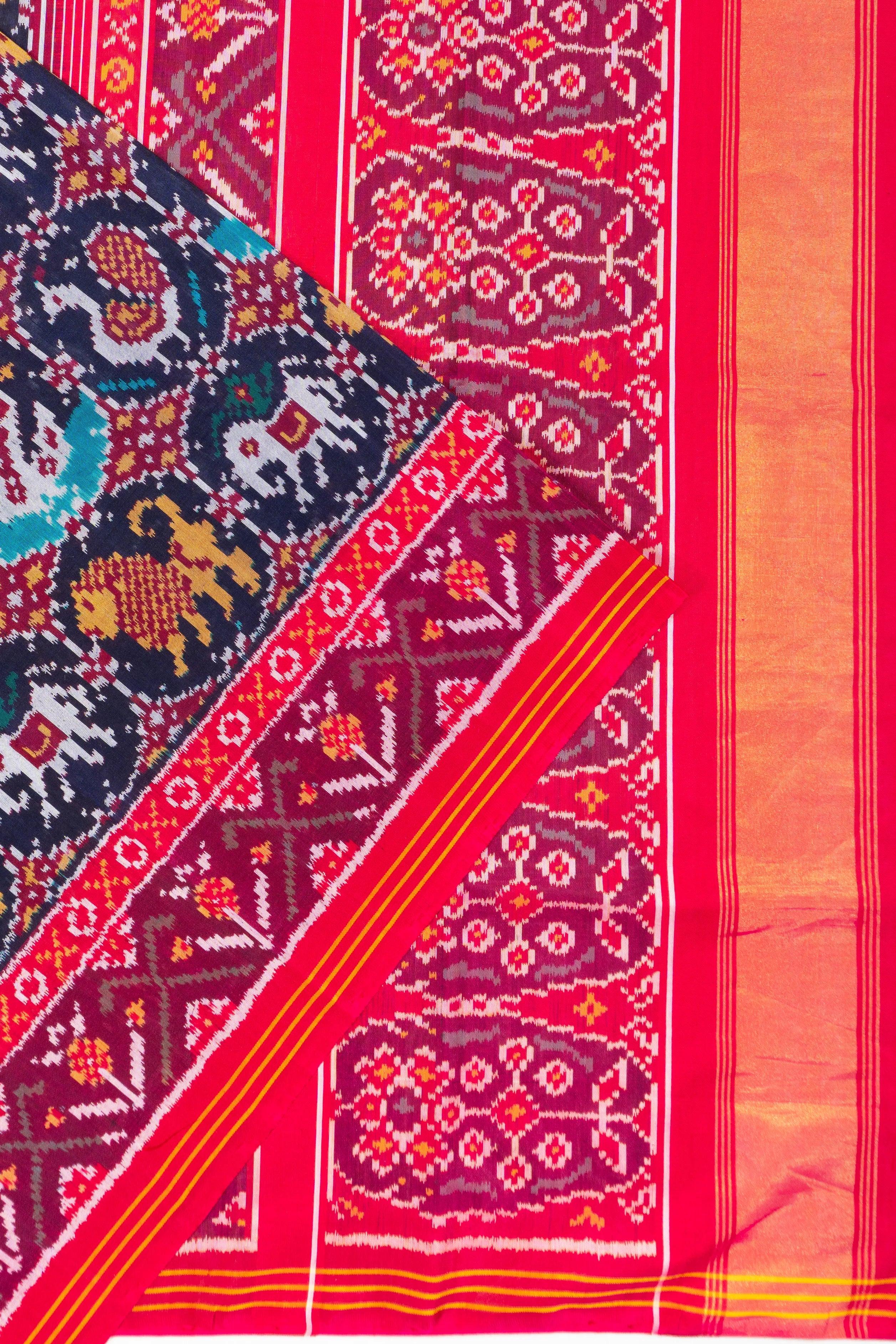 Semi Patan Silk Ikat Dark Blue Saree