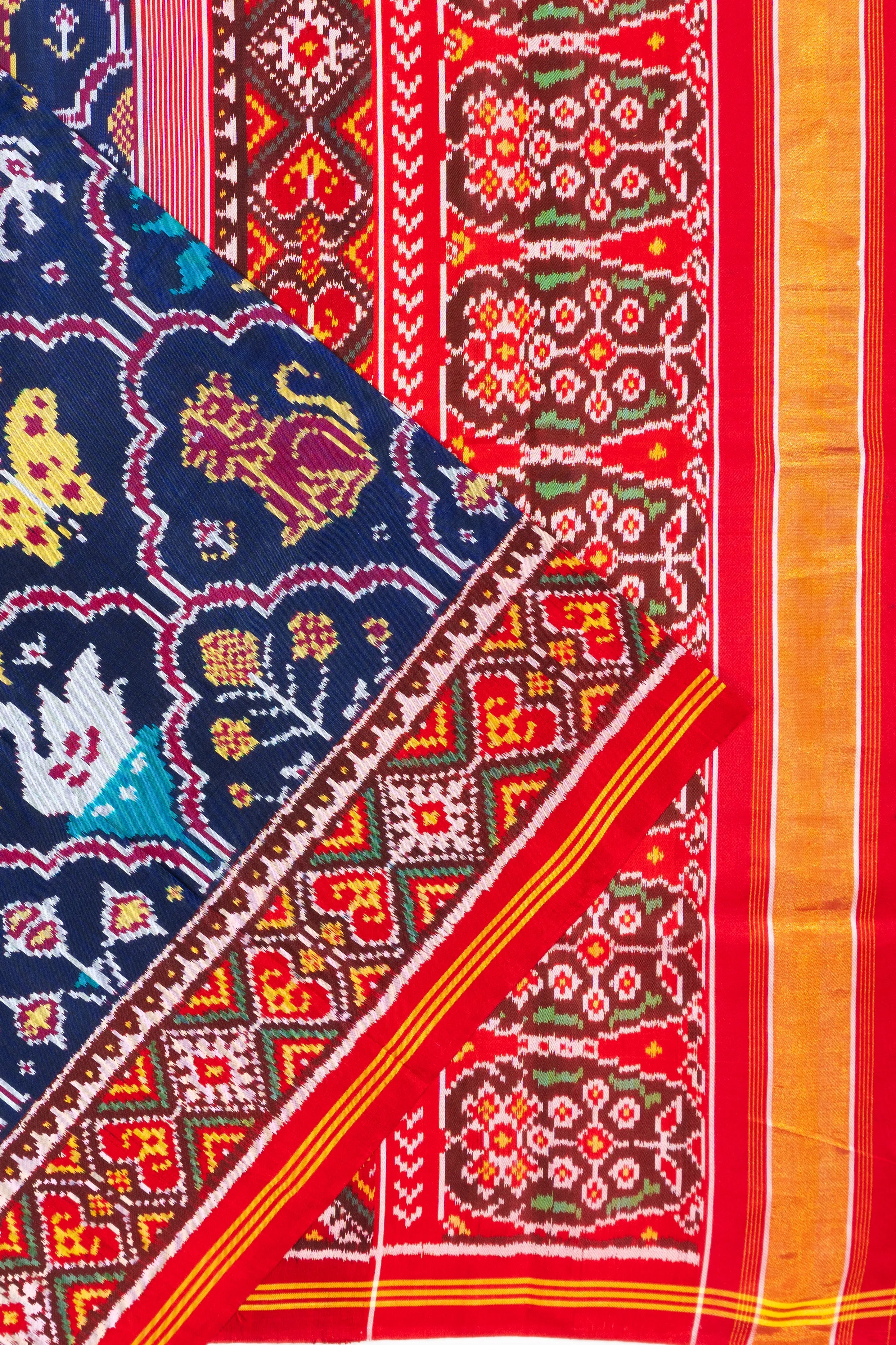 Semi Patan Silk Ikat Dark Blue Saree