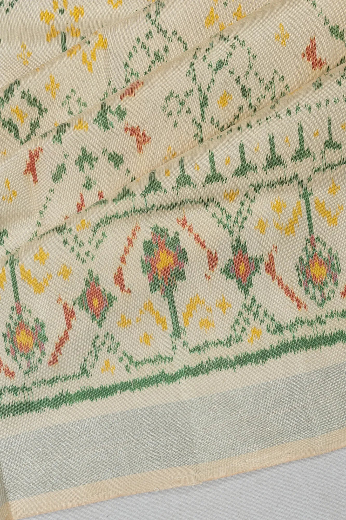 Rajkot Patola Silk Ikat Off White Saree
