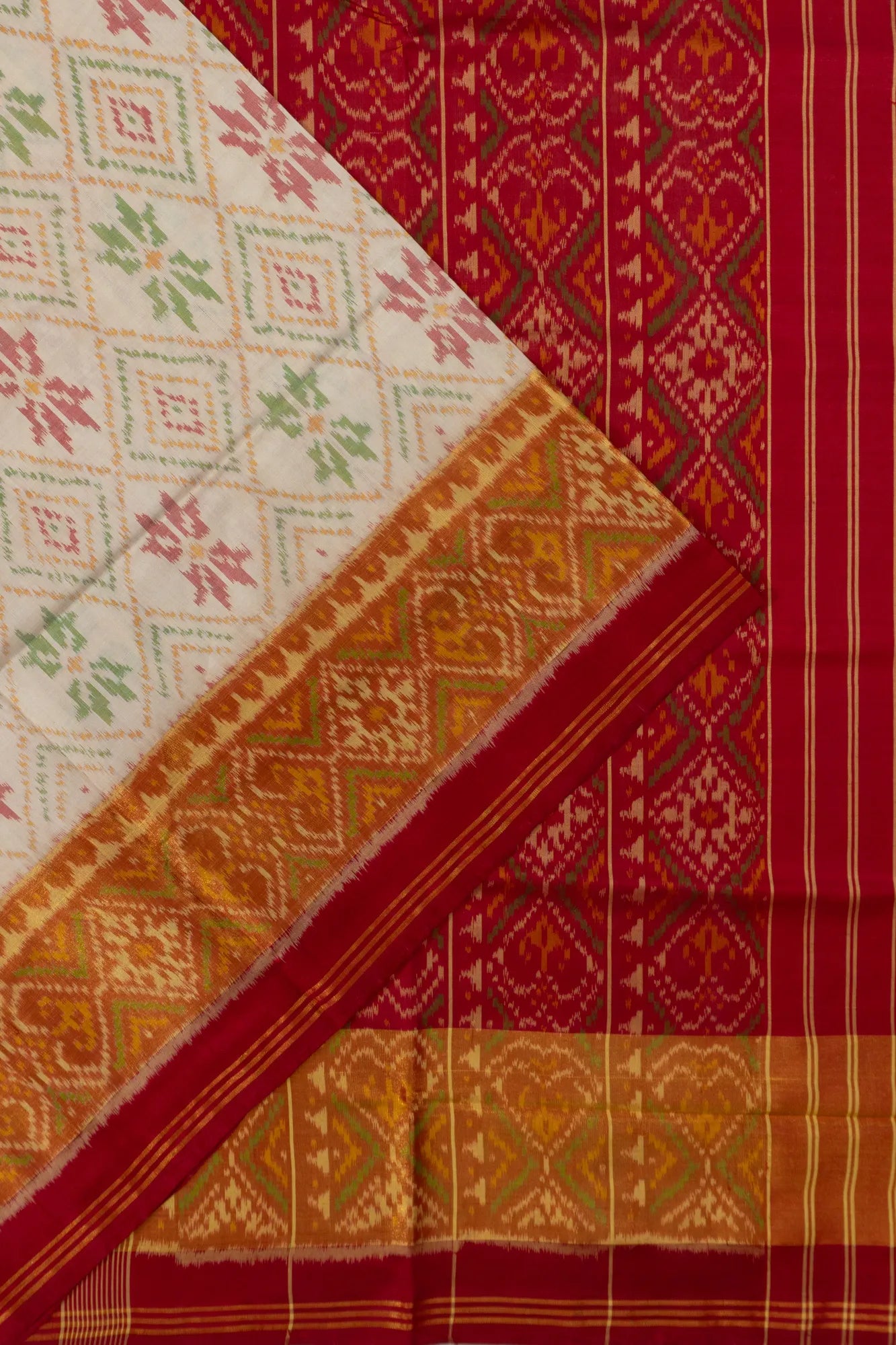 Rajkot Patola Silk Ikat White Saree
