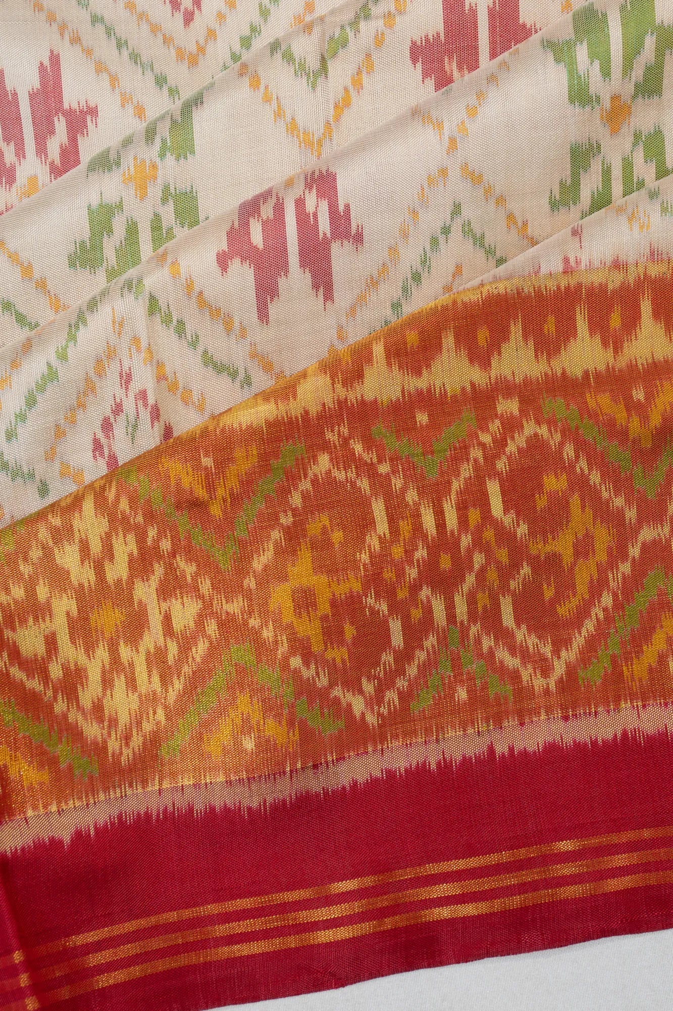 Rajkot Patola Silk Ikat White Saree