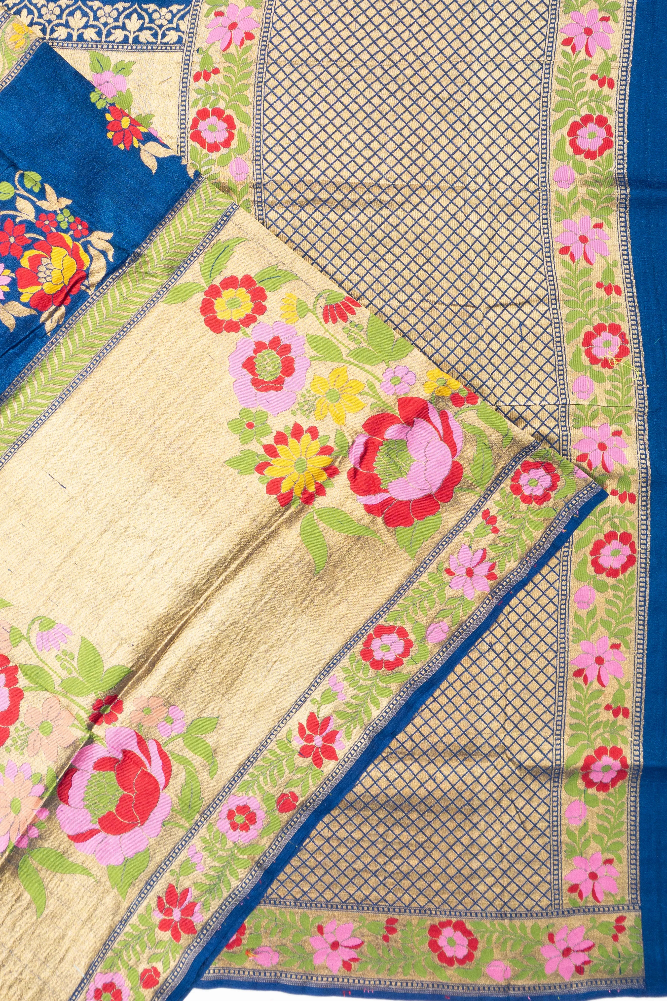 Banarasi Tussar Brocade Royal Blue Saree