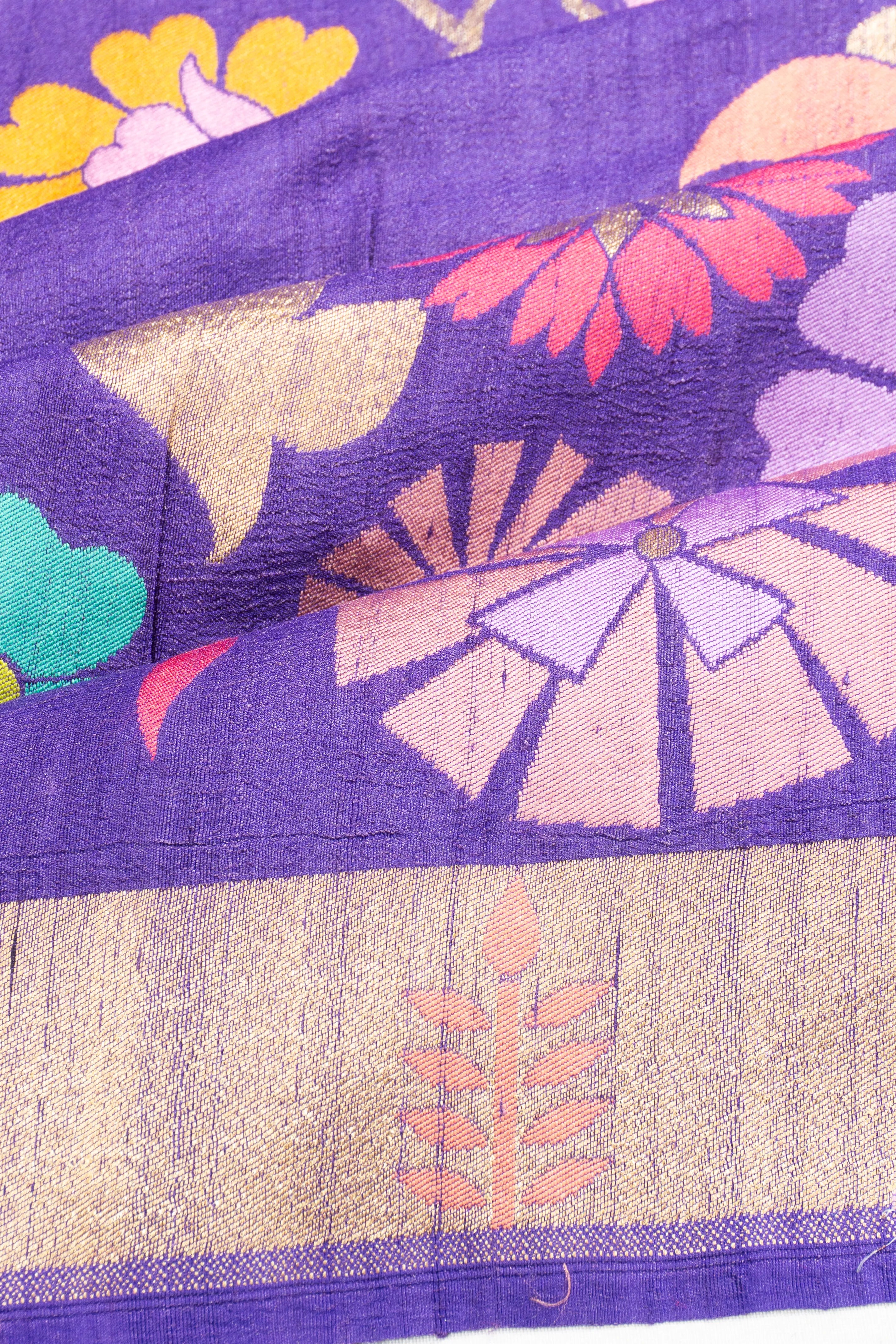 Banarasi Tussar Brocade Violet Saree
