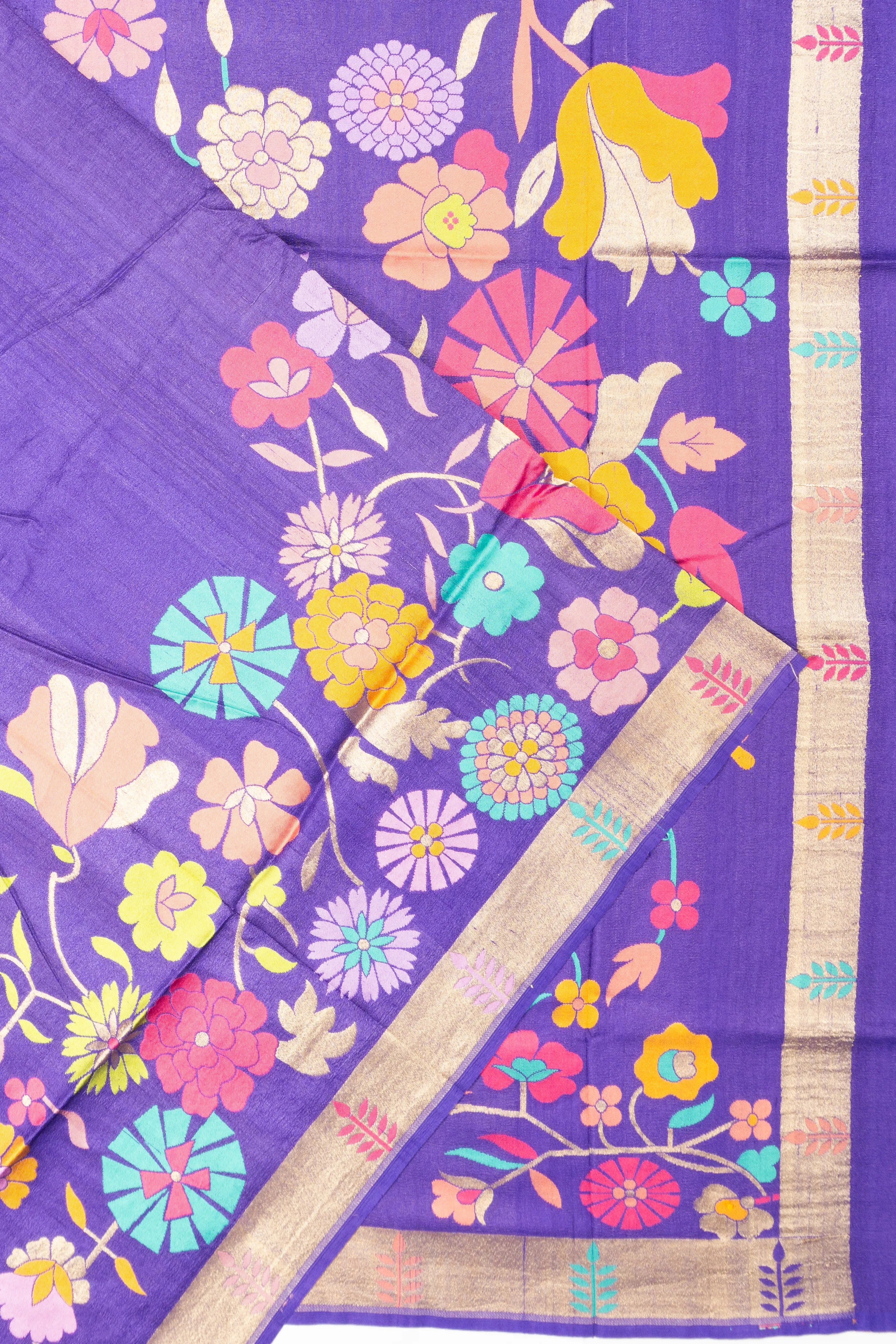 Banarasi Tussar Brocade Violet Saree