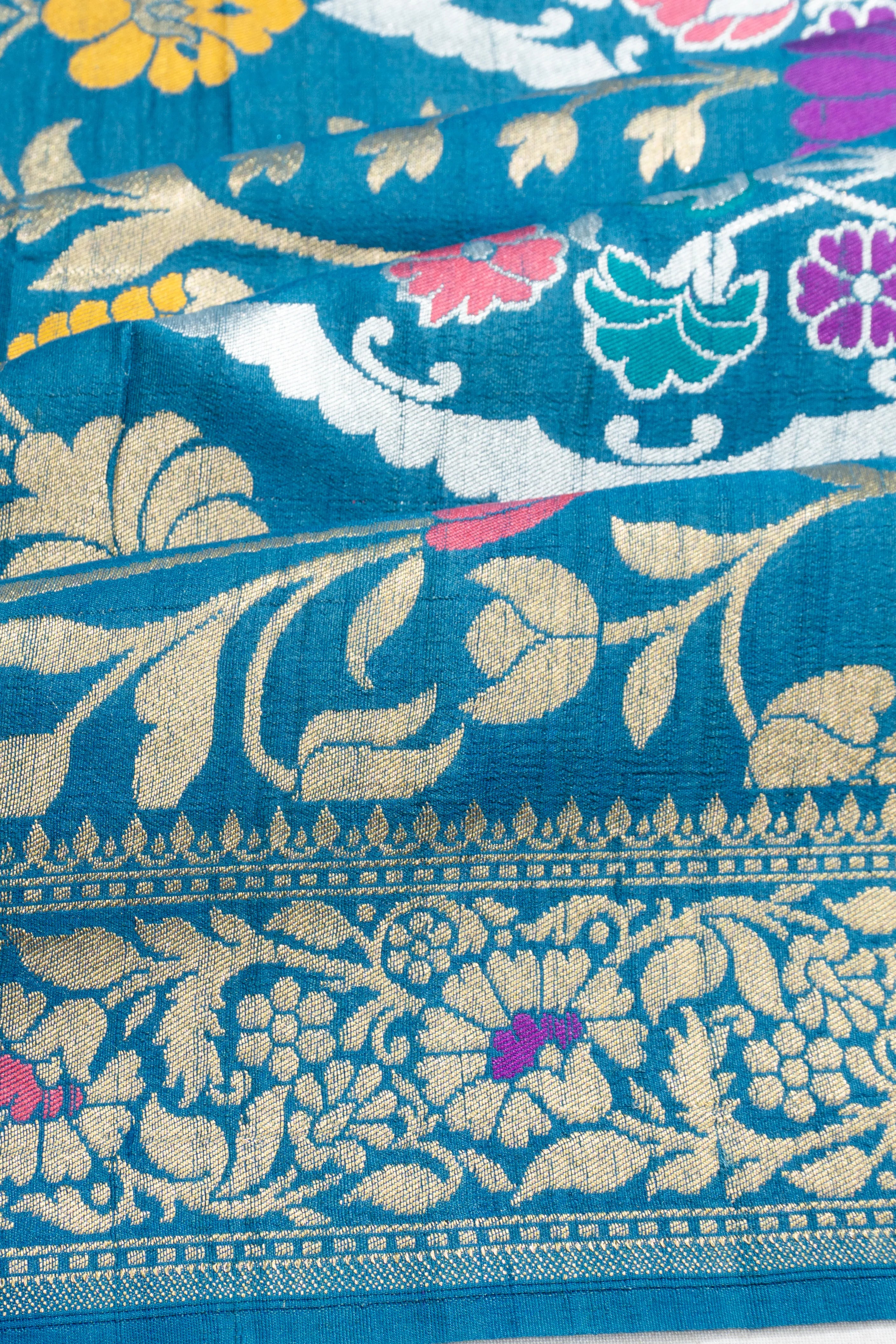 Banarasi Tussar Brocade Blue Saree