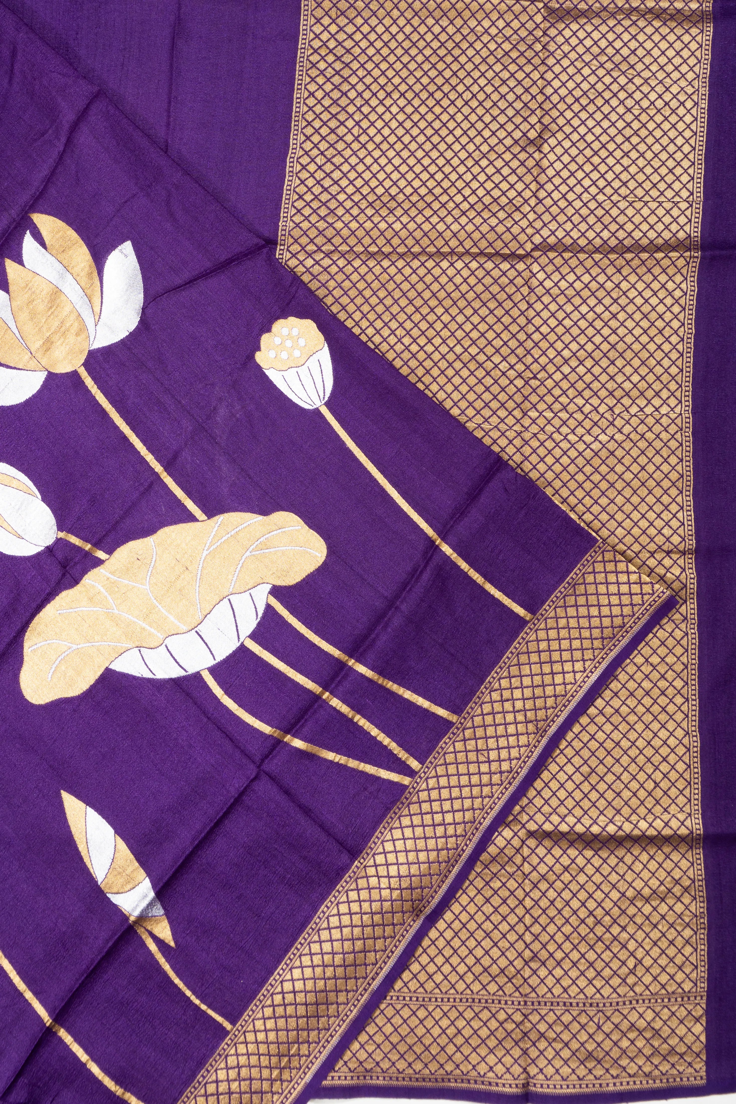 Banarasi Tussar Brocade Violet Saree