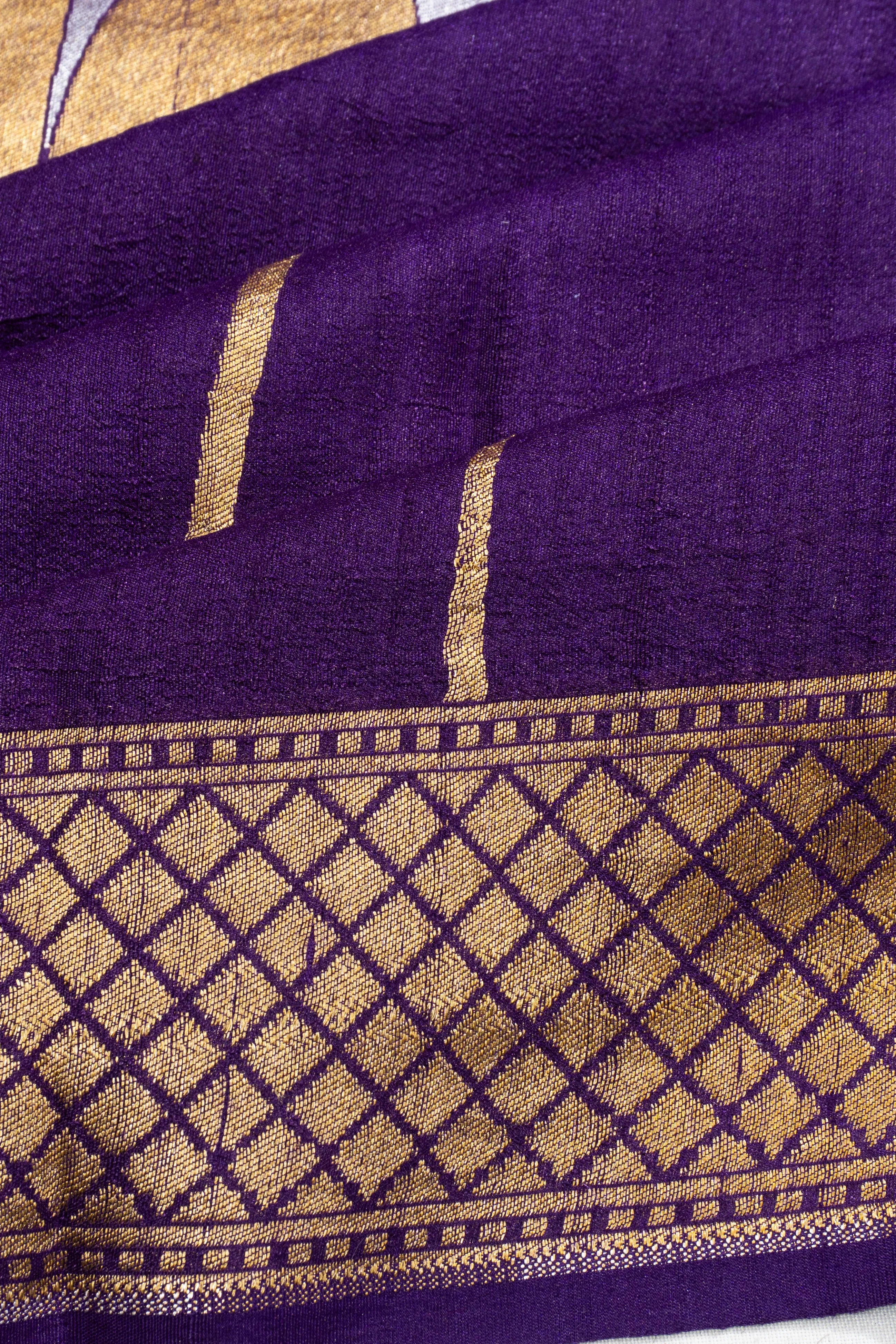 Banarasi Tussar Brocade Violet Saree