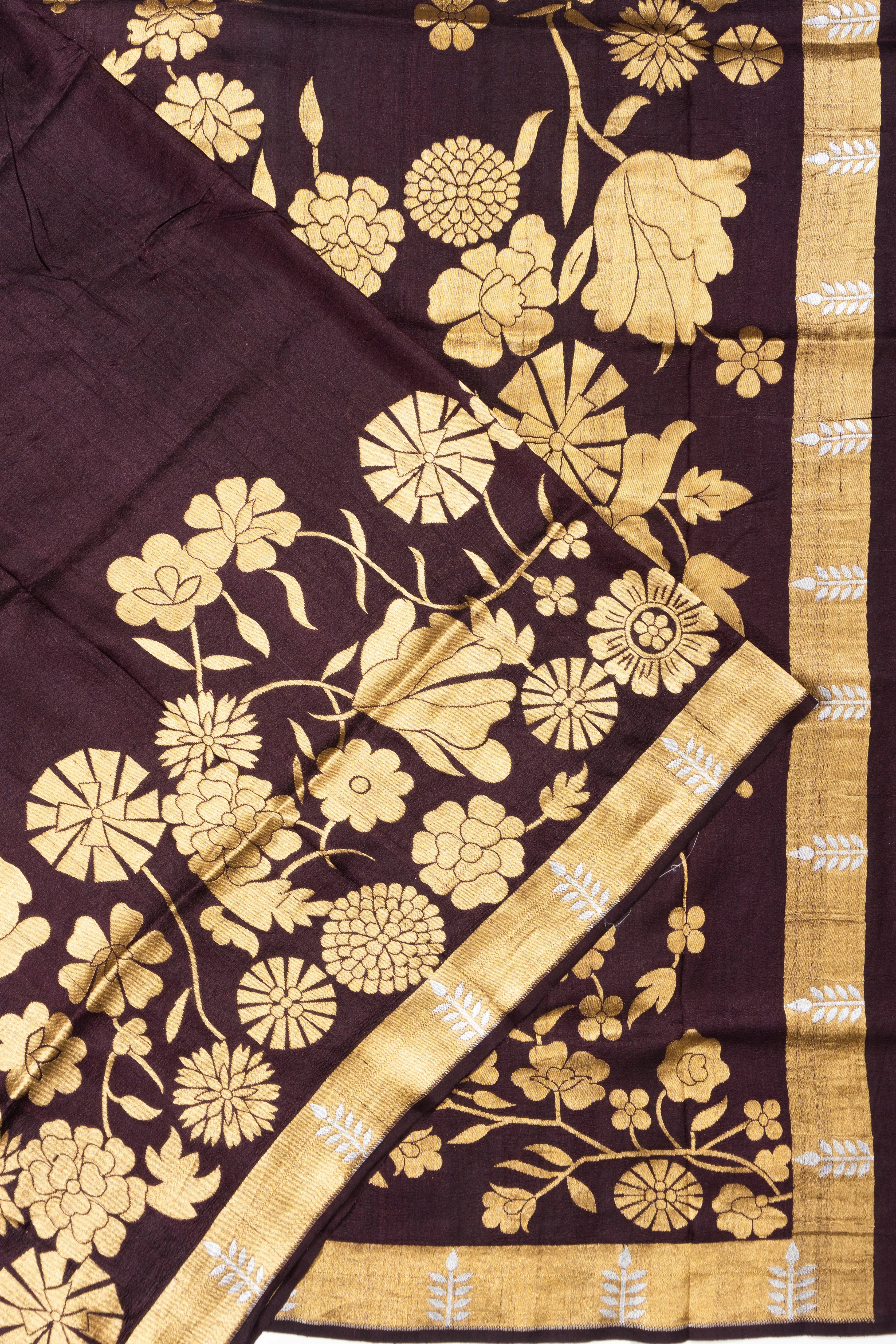 Banarasi Tussar Brocade Brown Saree