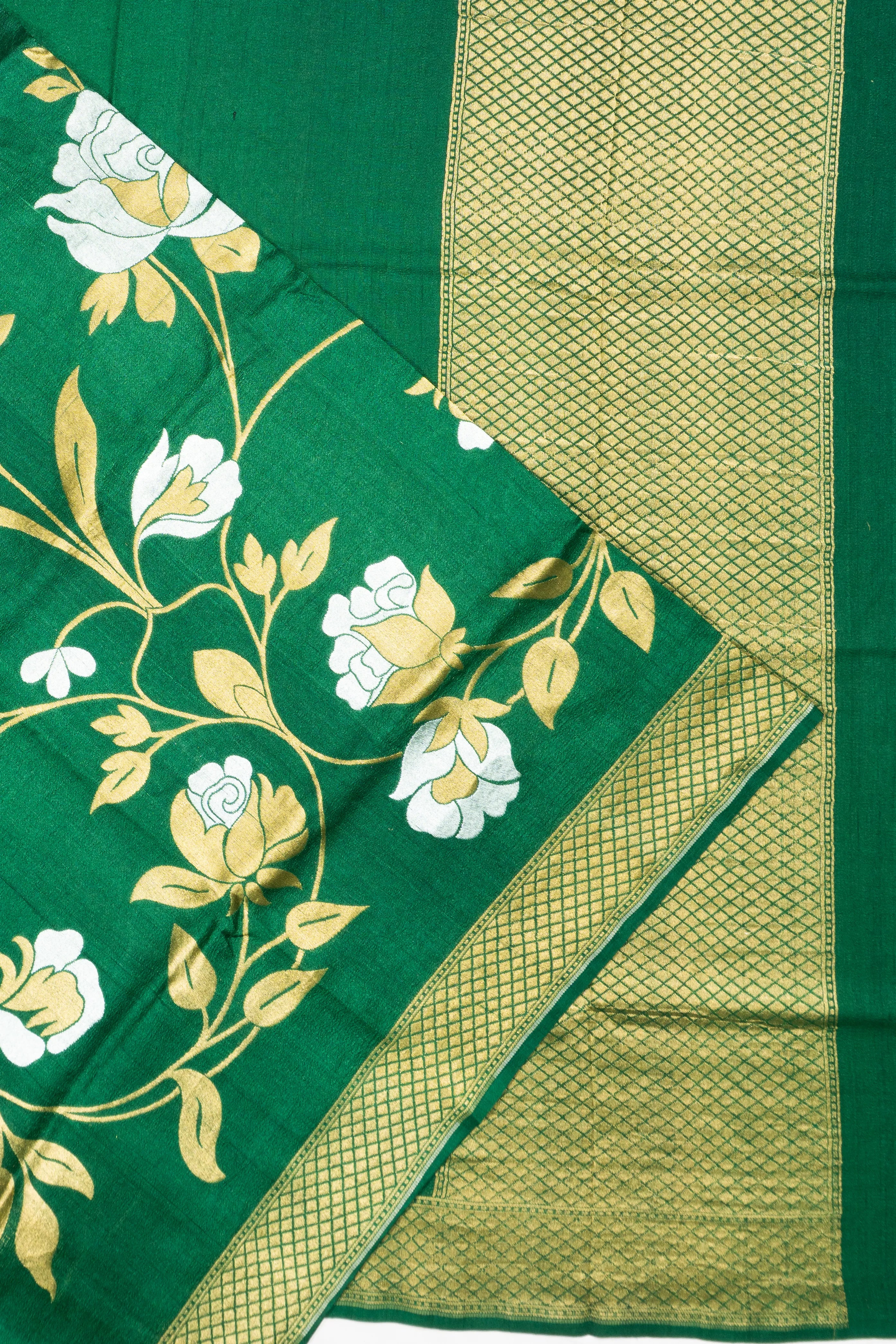 Banarasi Tussar Brocade Green Saree