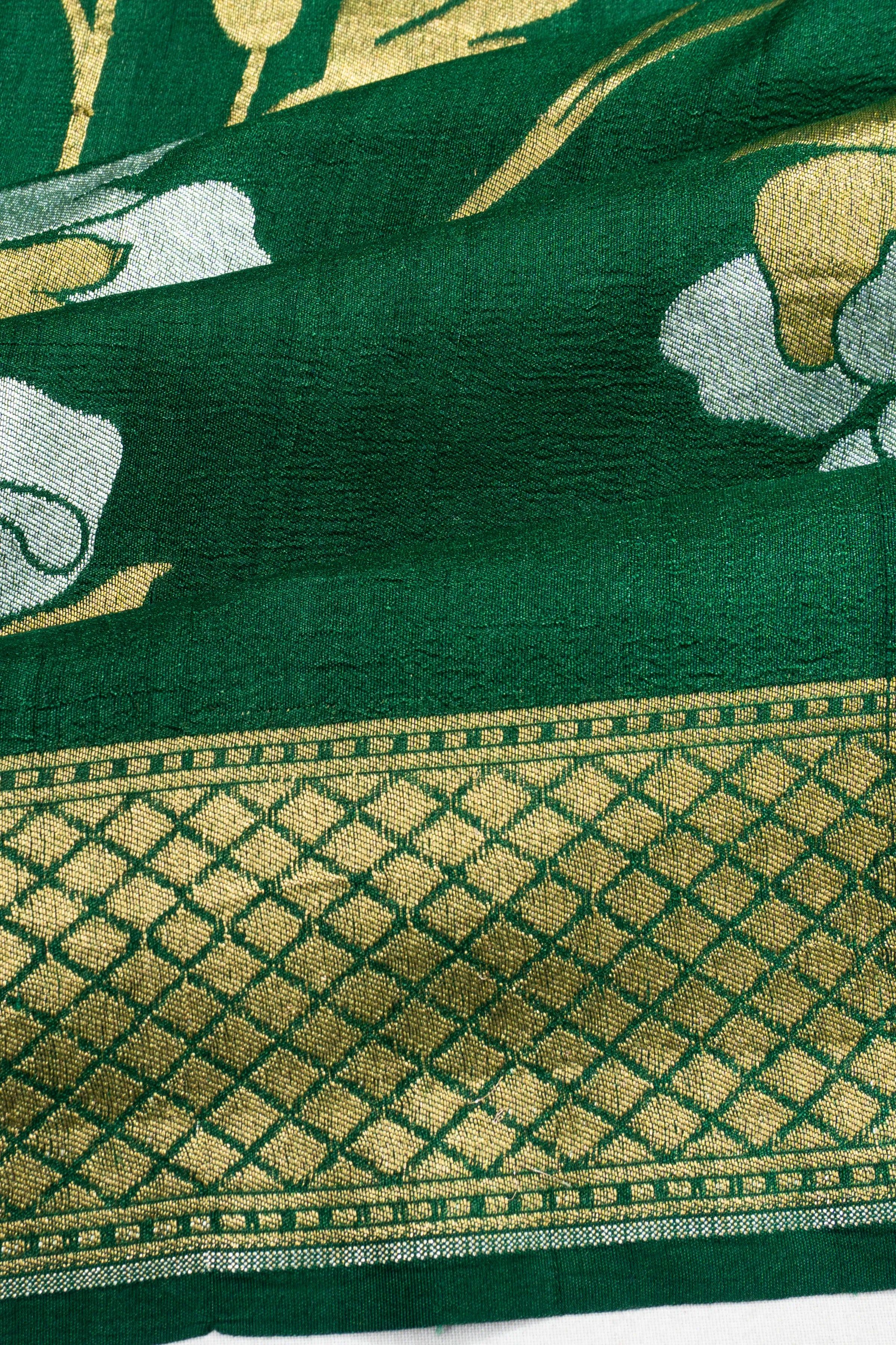 Banarasi Tussar Brocade Green Saree