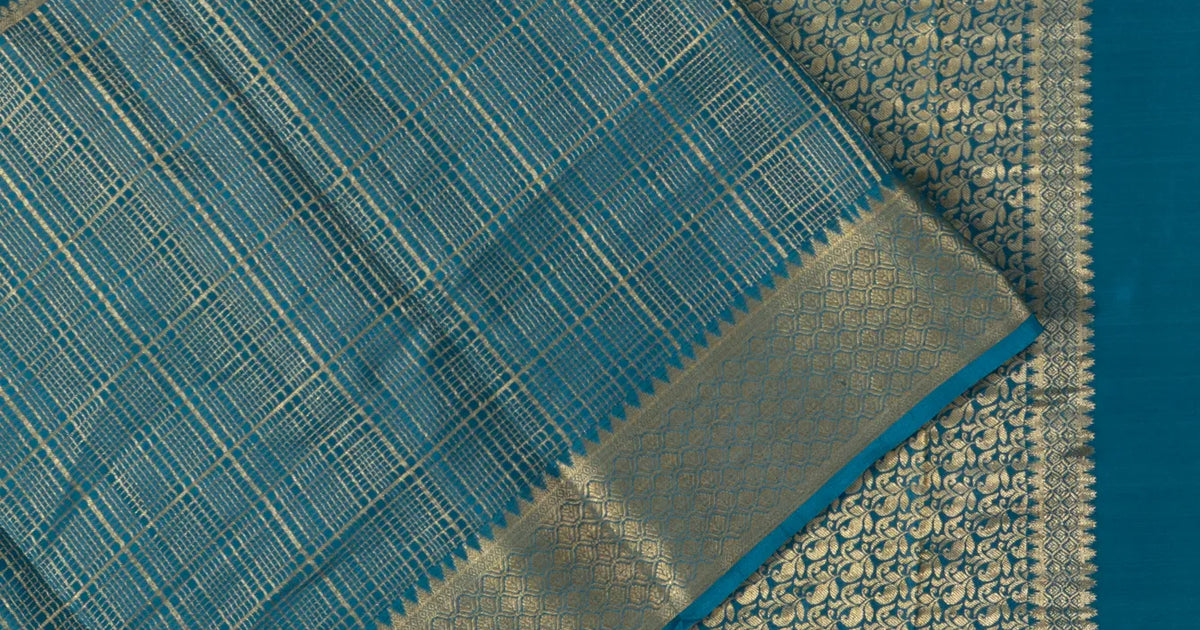 Binny Silk Half And Half Checks And Embroidery