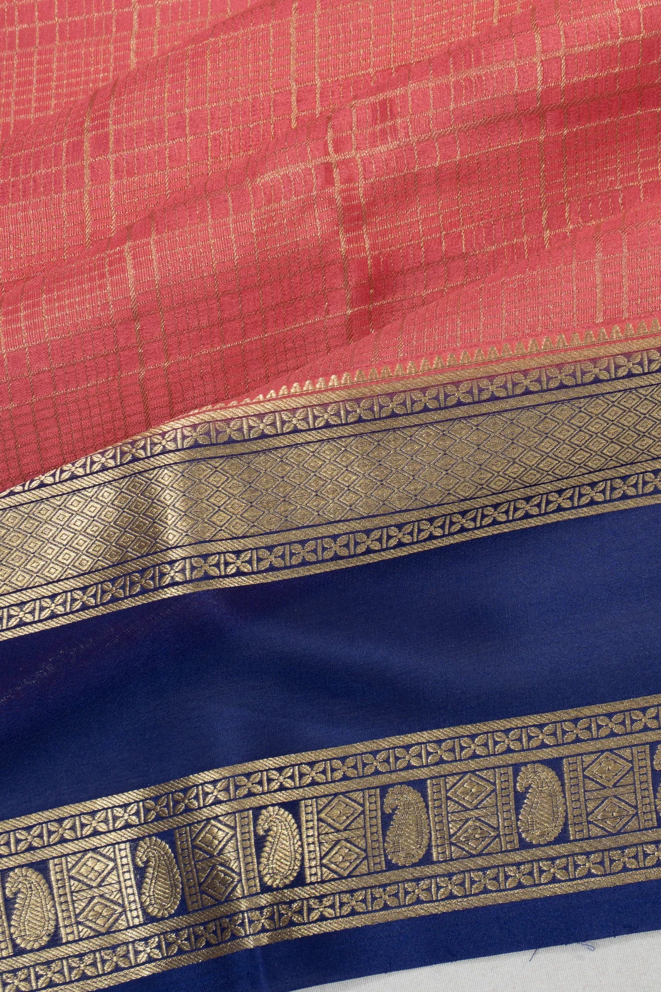 Binny Silk Checks Peach Saree