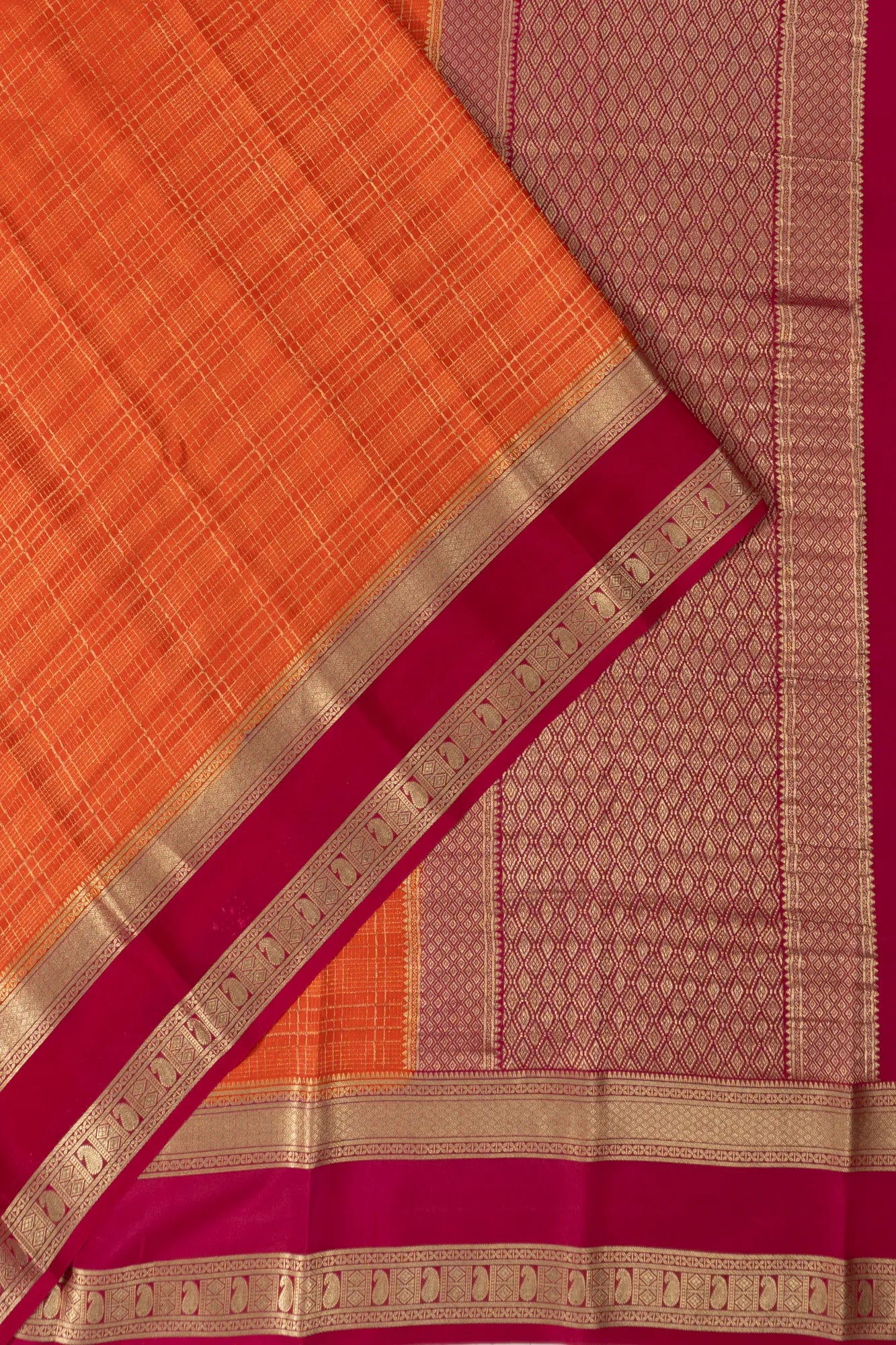 Binny Silk Checks Orange Saree