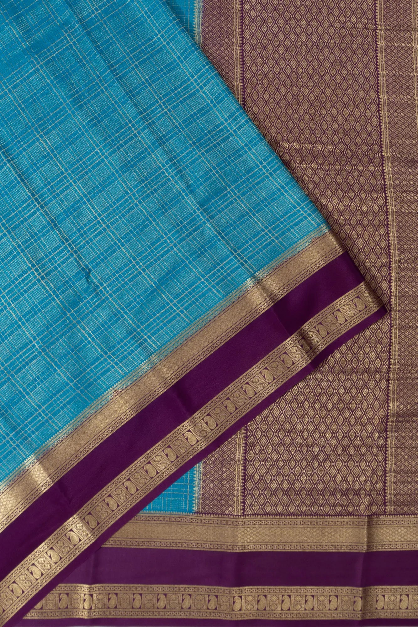 Binny Silk Checks Sky Blue Saree