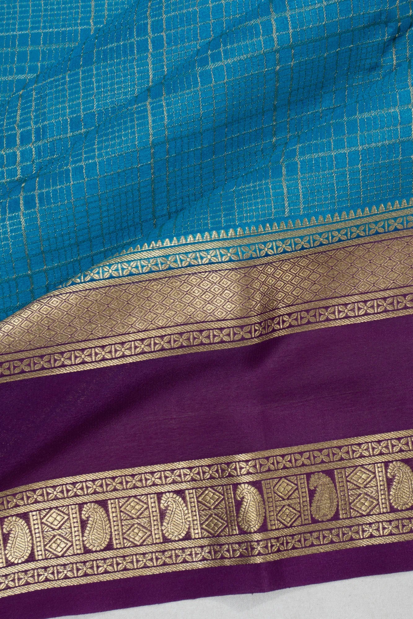 Binny Silk Checks Sky Blue Saree