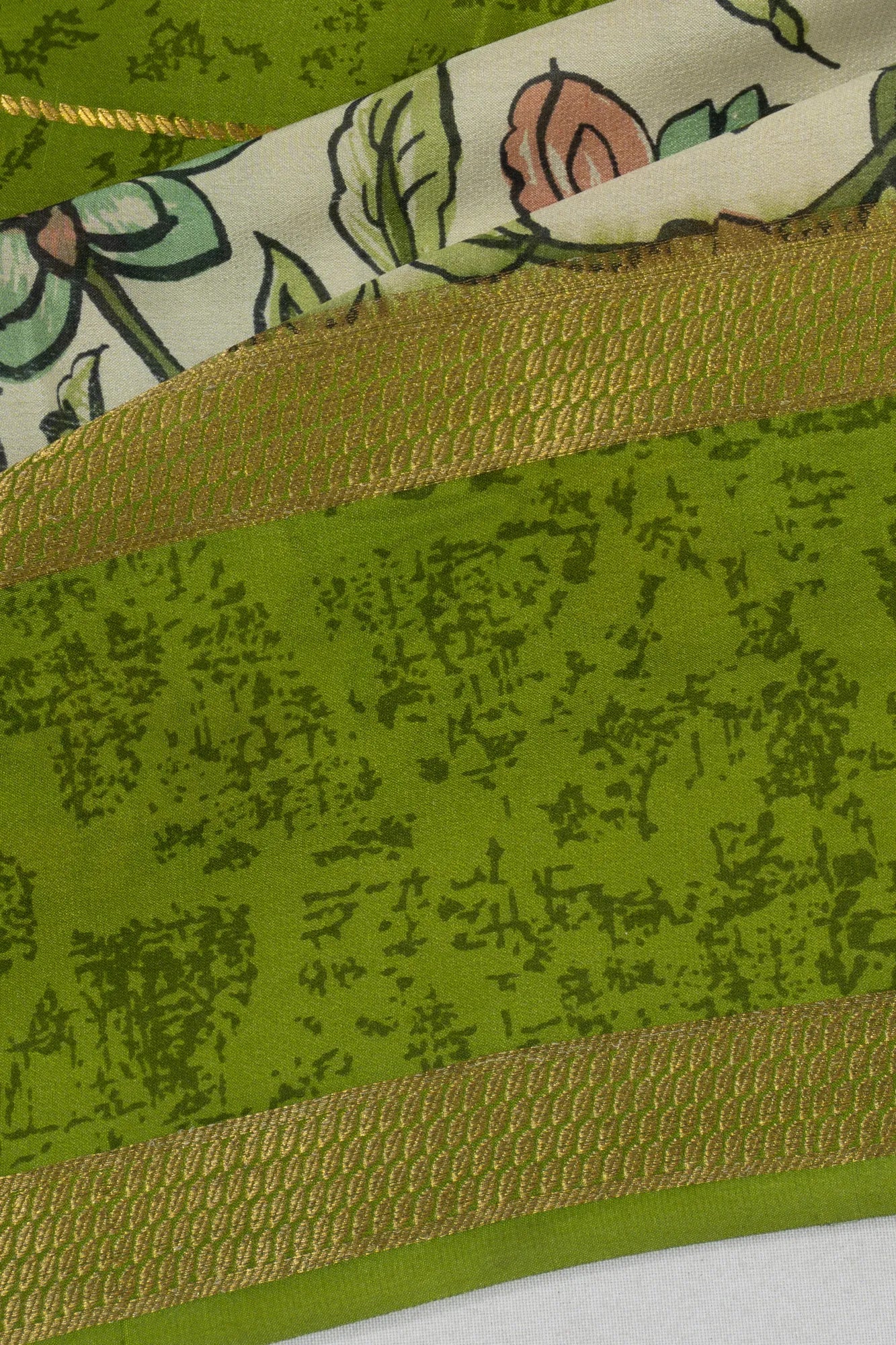 Binny Silk Lines And Printed Green Saree