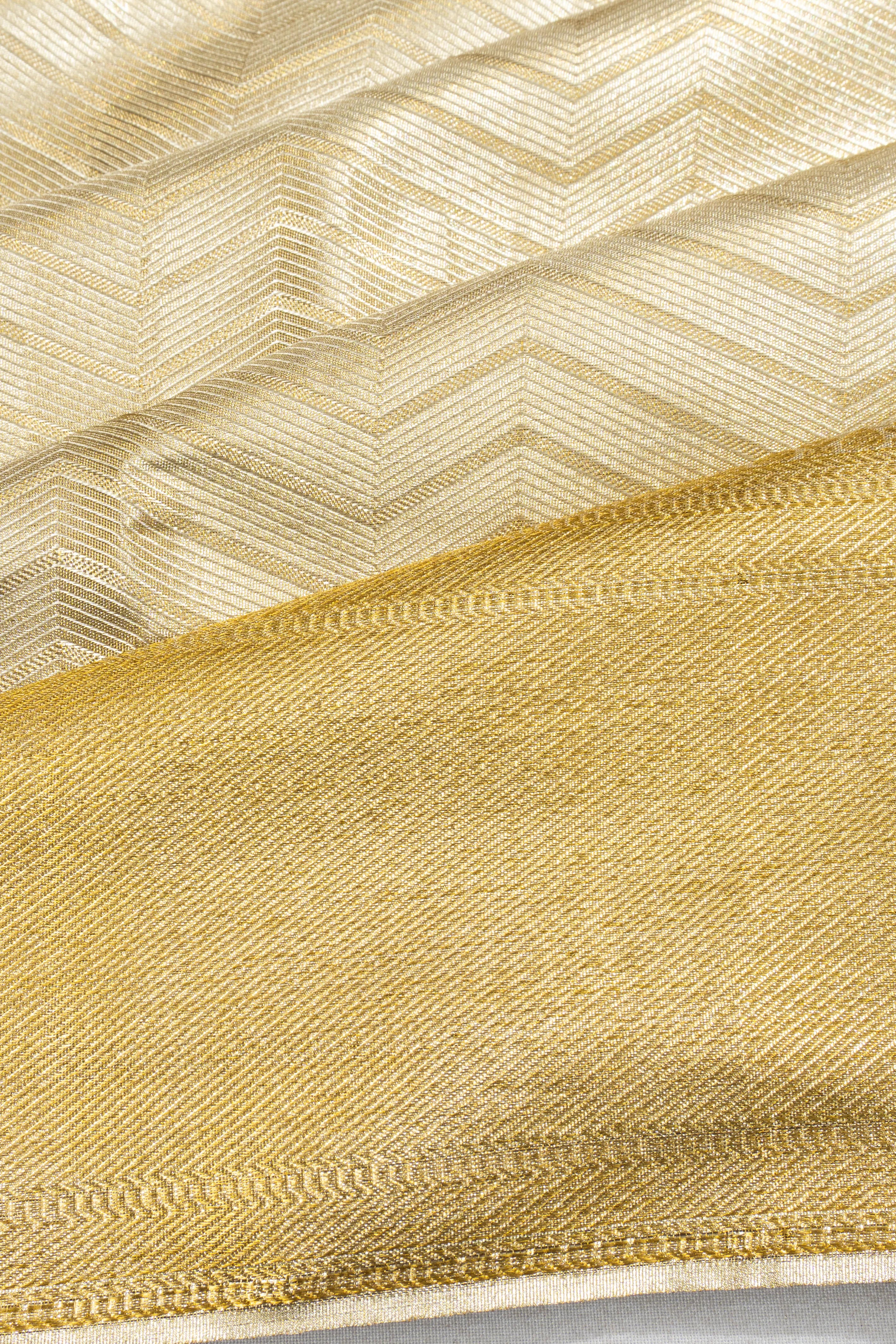 Taranga Kanchi Silk Tissue Zig Zag Lines Gold Saree