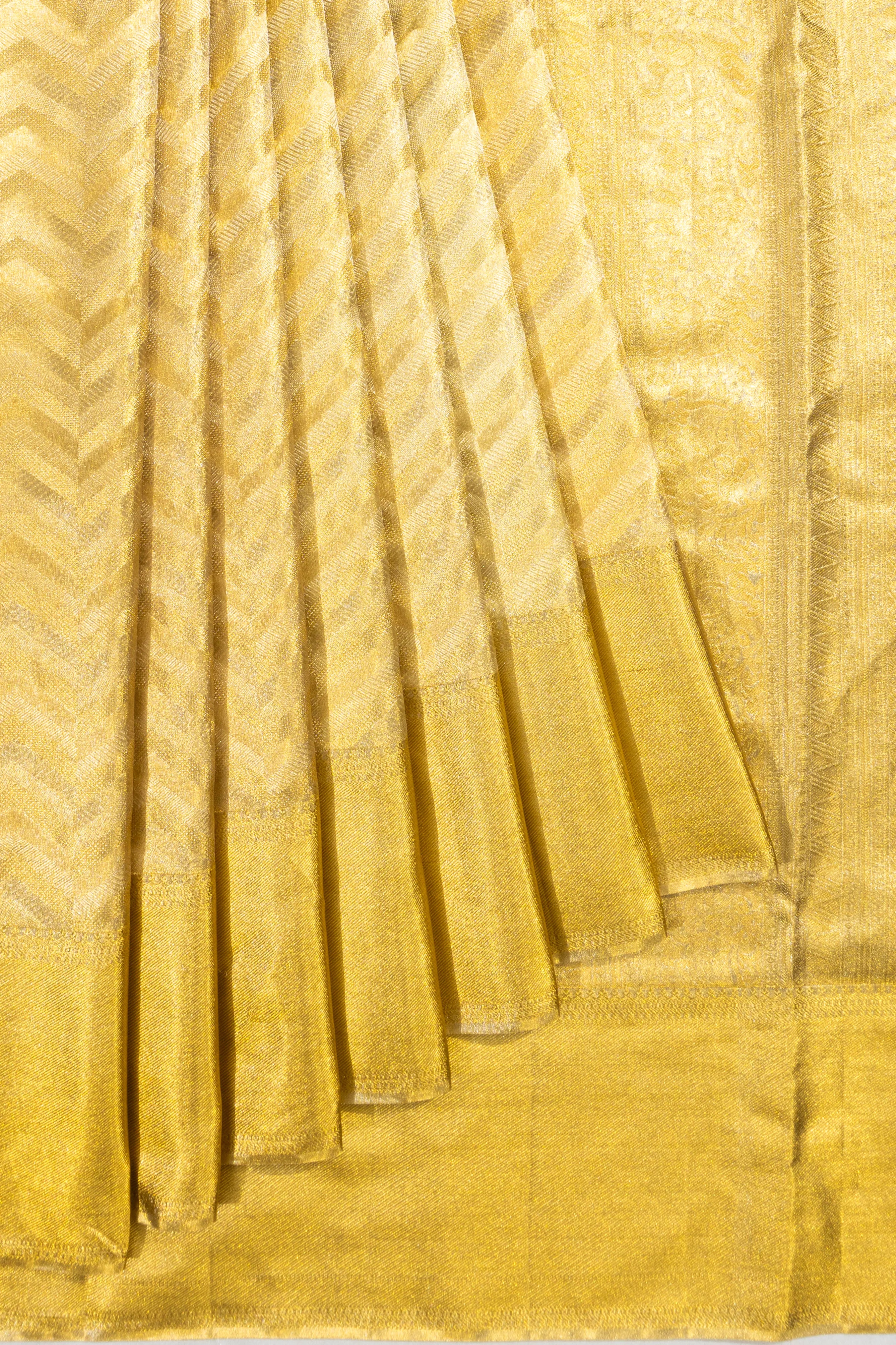 Taranga Kanchi Silk Tissue Zig Zag Lines Gold Saree