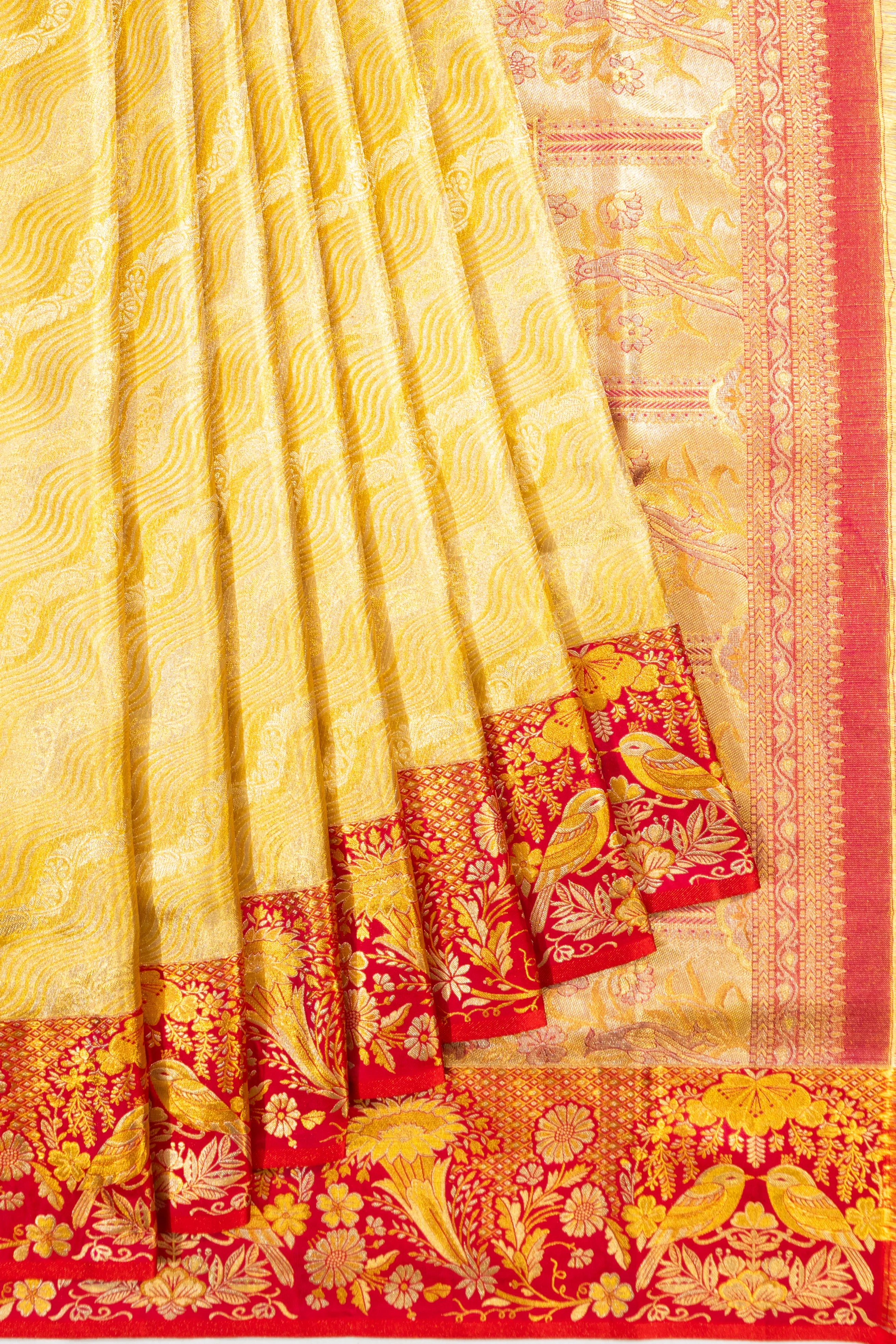 Kanchipuram Silk Tissue Brocade Gold Saree