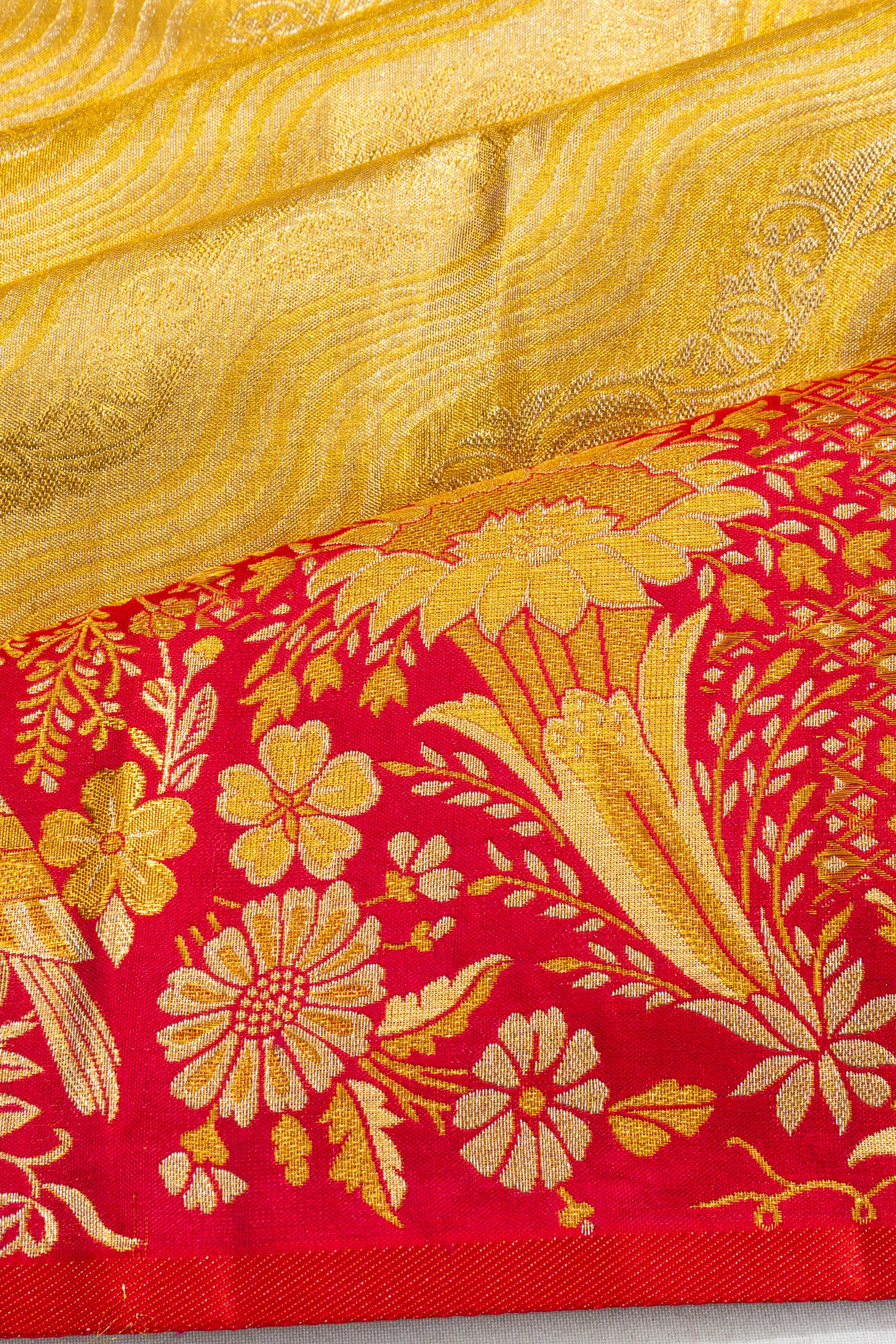 Kanchipuram Silk Tissue Brocade Gold Saree